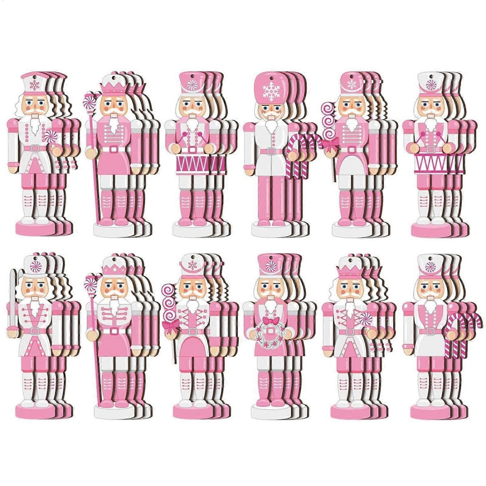 Nutcracker Ornaments for Christmas Tree, 36 Pink Resin Decorations for Desk, Festive Banner and Decor