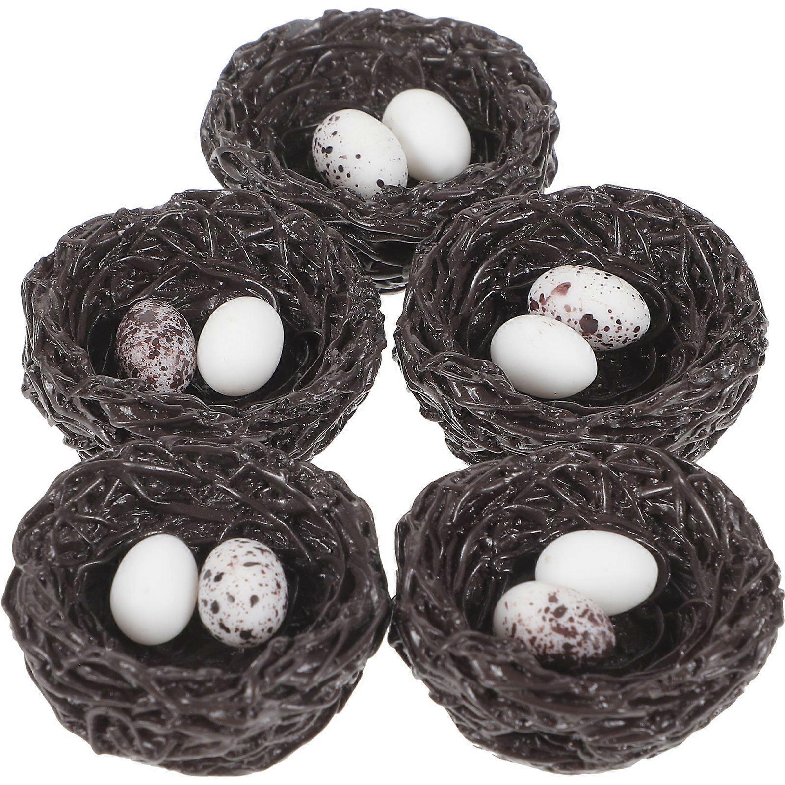 5pcs Artificial Simulation Bird Nest Model Garden Landscaping Prop Realistic Bird Nest with Egg Decor