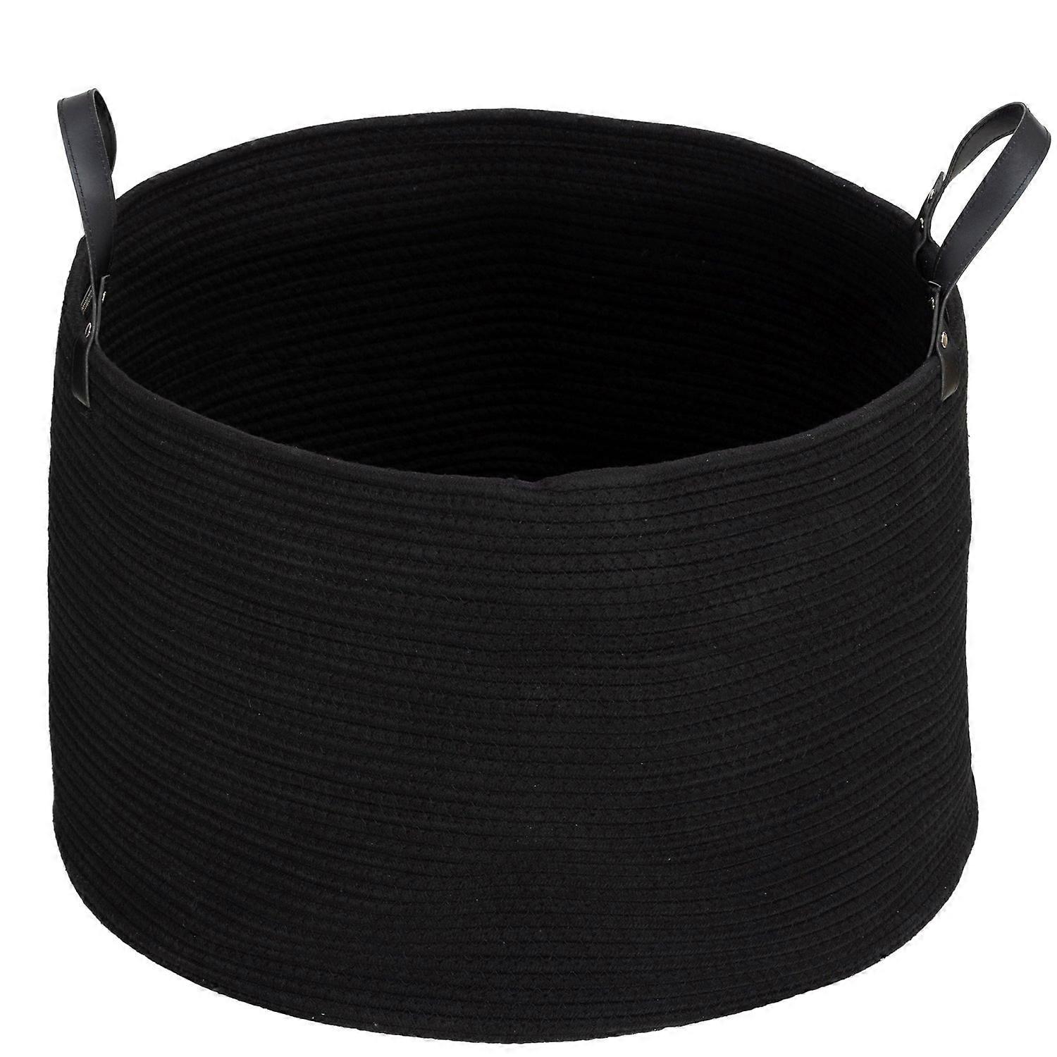 Laundry bag, 88L, portable, foldable, handle in faux leather, cotton, Ø56 x 35.5H cm, black