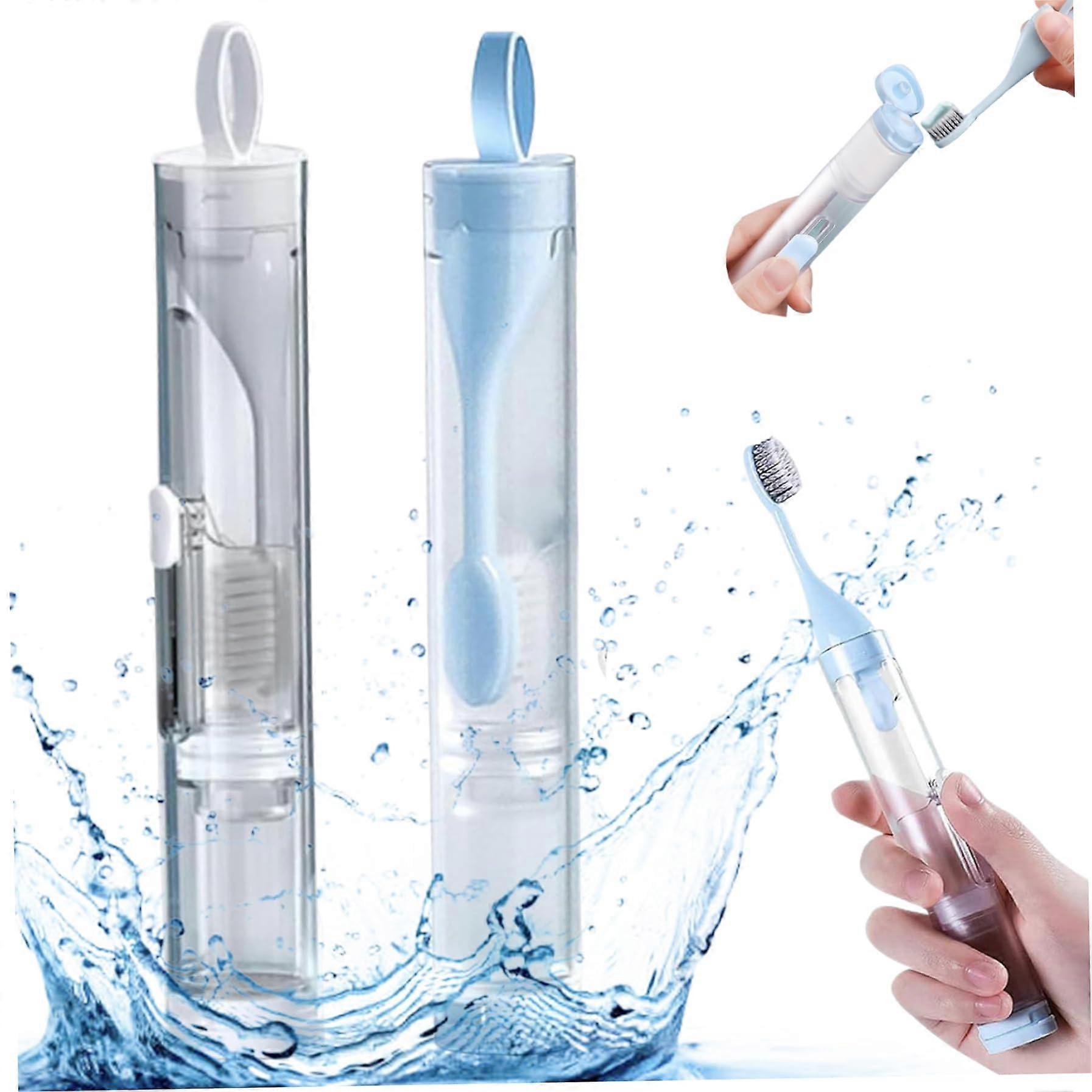 2pcs Toothbrush Kit, 3in1 Toothbrush Kit, Folding Travel Size Builtin Travel Toothpaste Container for Travel, Camping, School, Business Trip