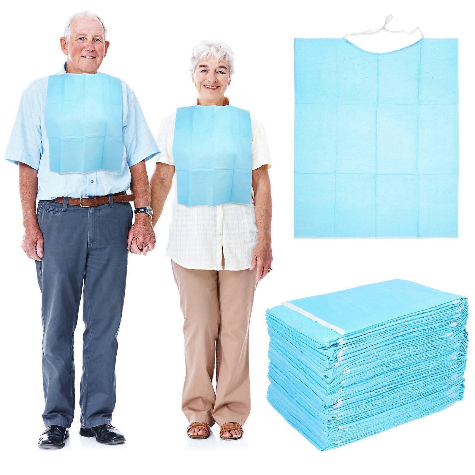 30Pcs Practical Waterproof Feeding Bibs for Elders Portable Sky blue Towels