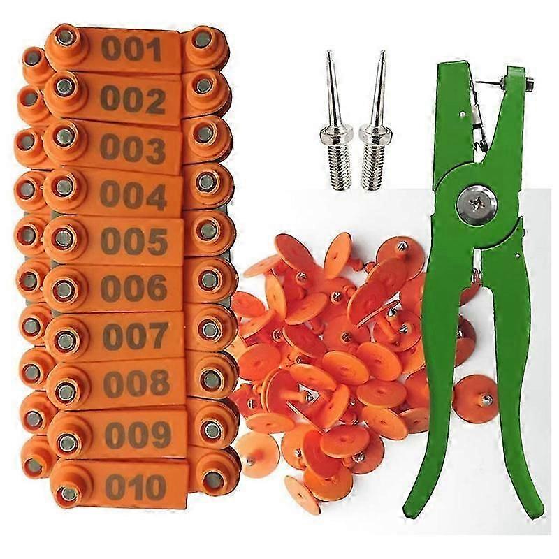 Ear Tag Pliers with 100 Tags for Goat & Sheep Identification Kit - Orange