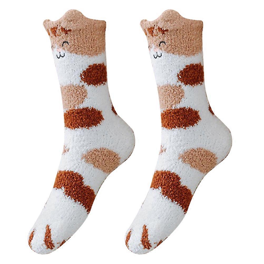 Warm Socks Cat Design Socks Coral Fleece Winter Socks Fashionable Appearance Women Slipper Socks 30x8cm Breathable 1 Pair