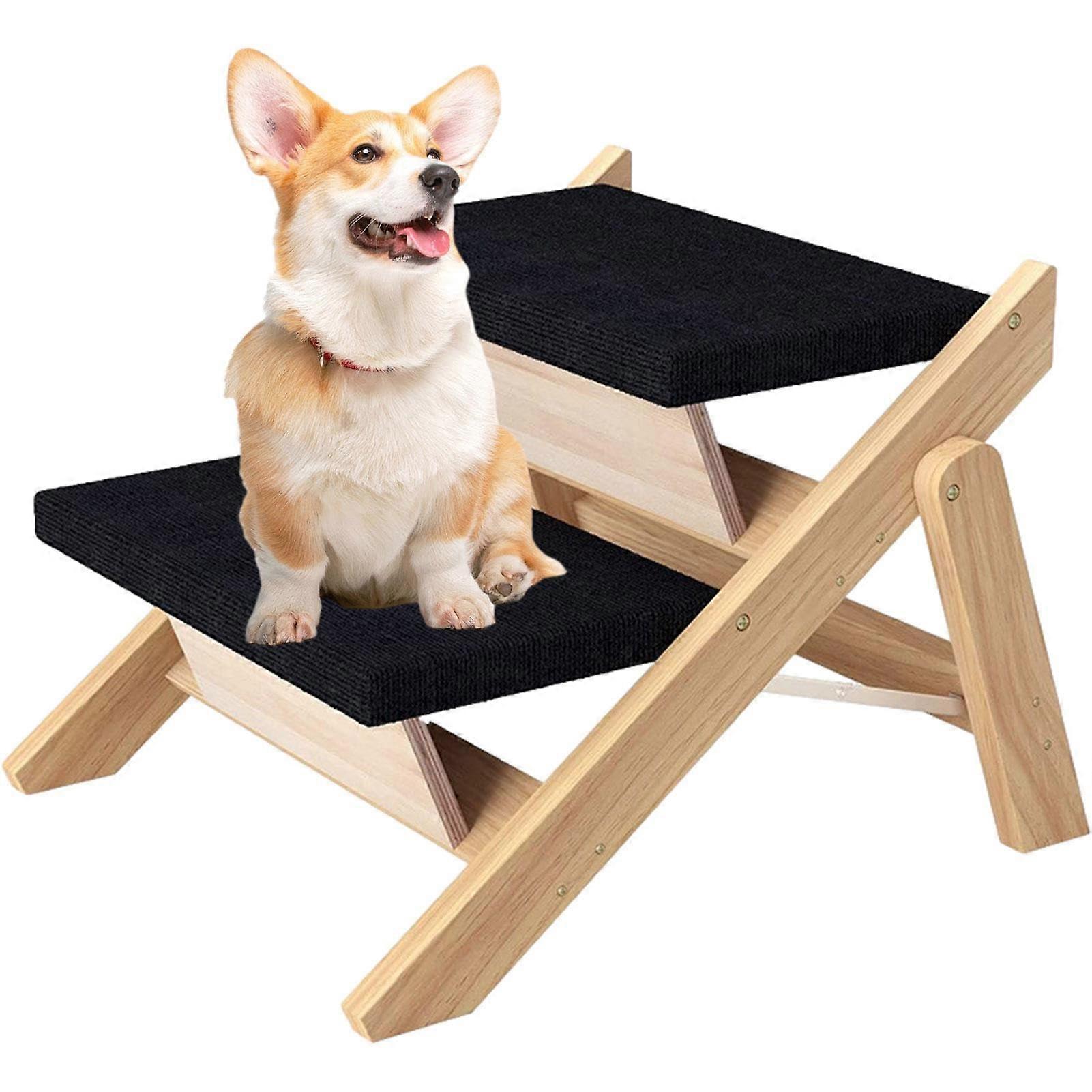 Pet Ramp Stairs - 2-in-1 Adjustable Wooden Folding Dog Stairs for Small and Large Dogs - Sturdy and Durable Design