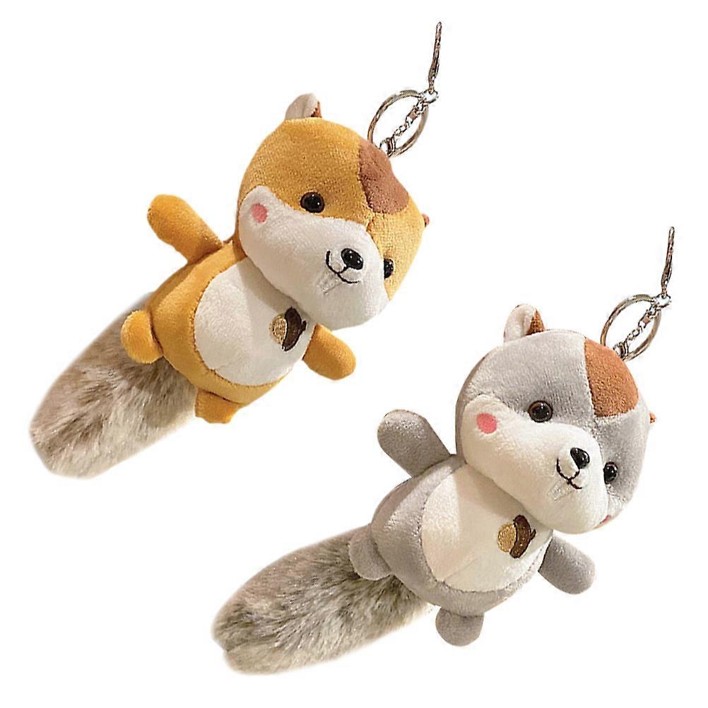 2pcs Plush Squirrel Keychains Soft Hanging Animal Pendants for Bags, Cute Cartoon Decoration for Friends