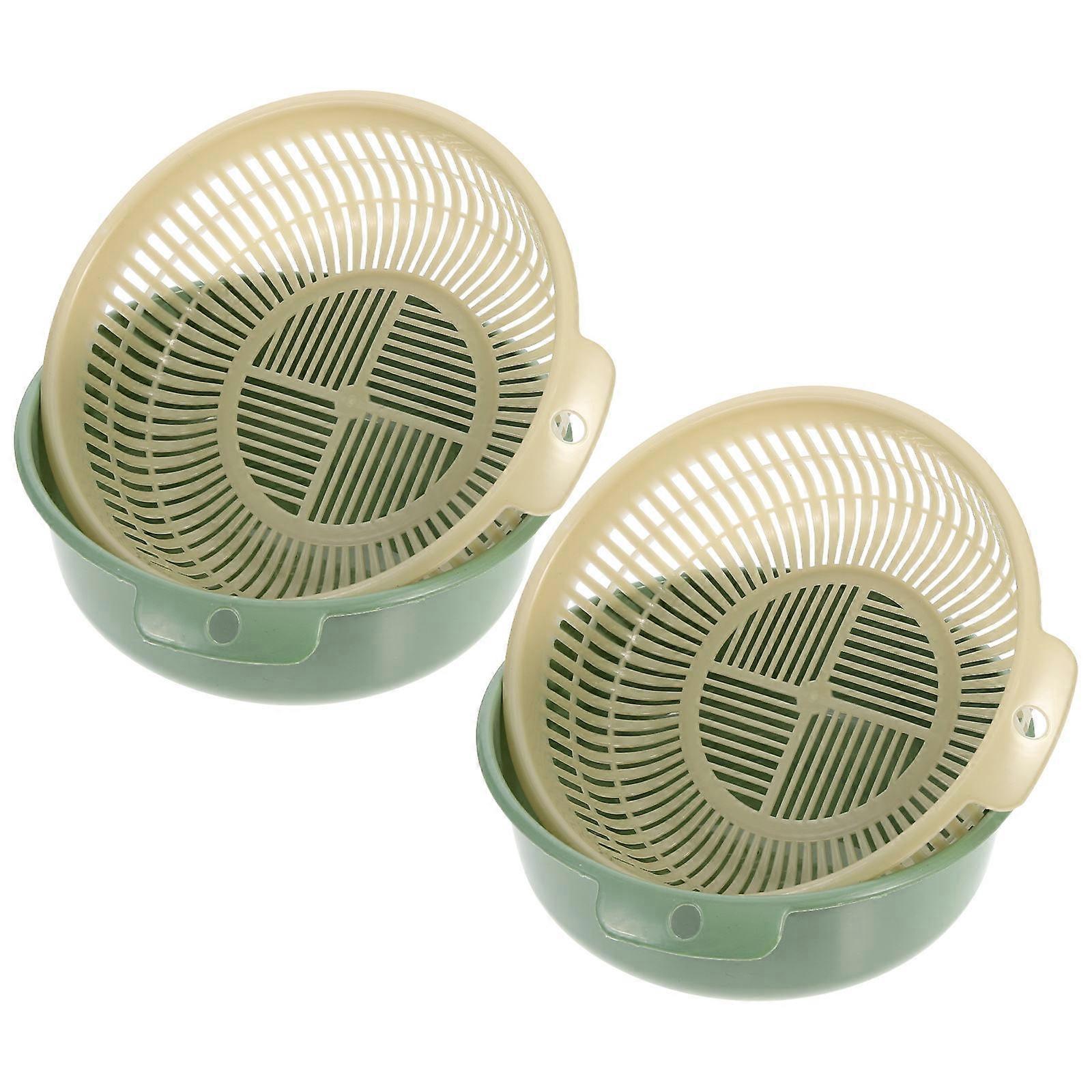 Kitchen Double Layer Drain Basket Fruit Wash Soaking Green Filtering Water 24X9cm Storage Holder 2Pcs