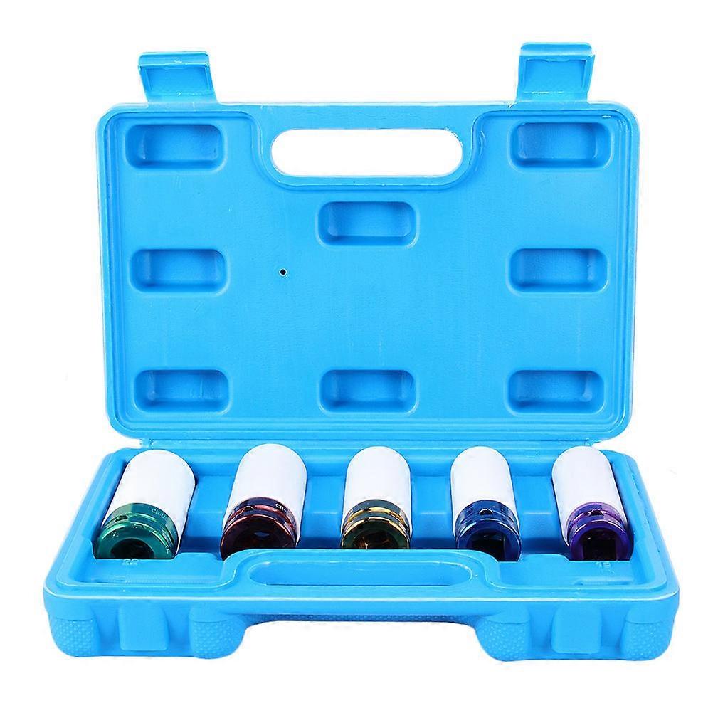 Car Lug Nut Socket Quenched and Tempered Treatment Wheel Nut Socket Tool 15mm 17mm 19mm 21mm 22mm Metal Damage Protection 5Pcs