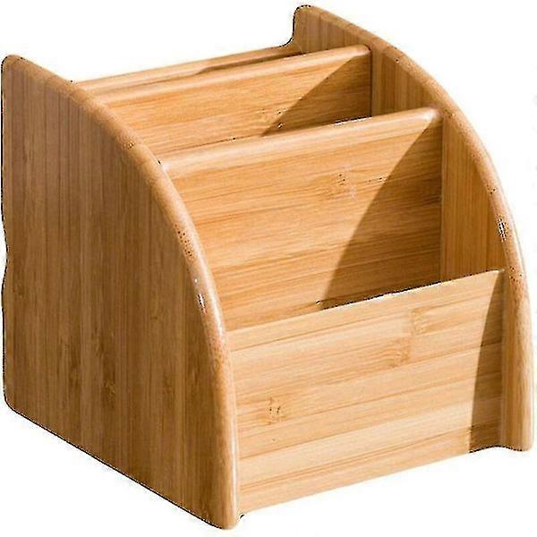 صندوق تخزين مكتبي ، صندوق تخزين من الخيزران متعدد الوظائف ذو 3 شبكات ، أدوات منزلية للتحكم عن بعد للتلفزيون ، صندوق تخزين خشبي لمستحضرات التجميل