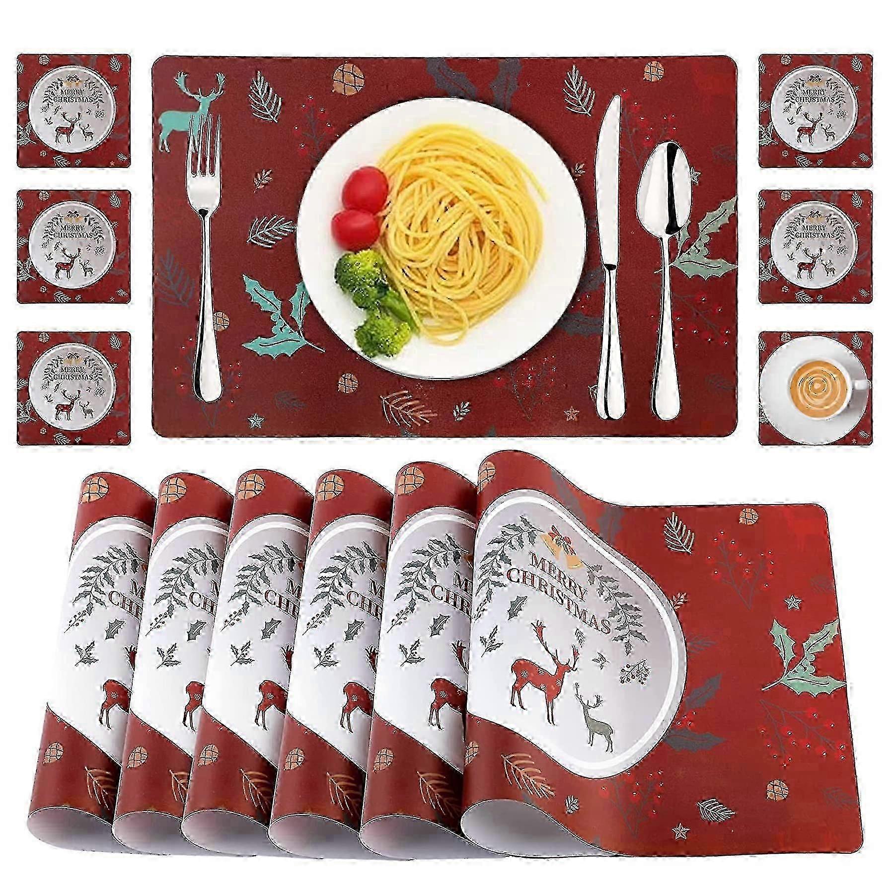 クリスマスランチョンマット、12ピースのクリスマスランチョンマットとコースター - Quan