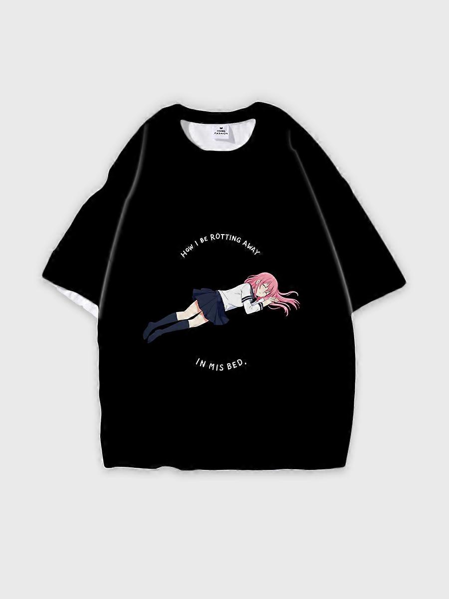 T-shirt round neck book Characters Pattern loose short sleeve E825