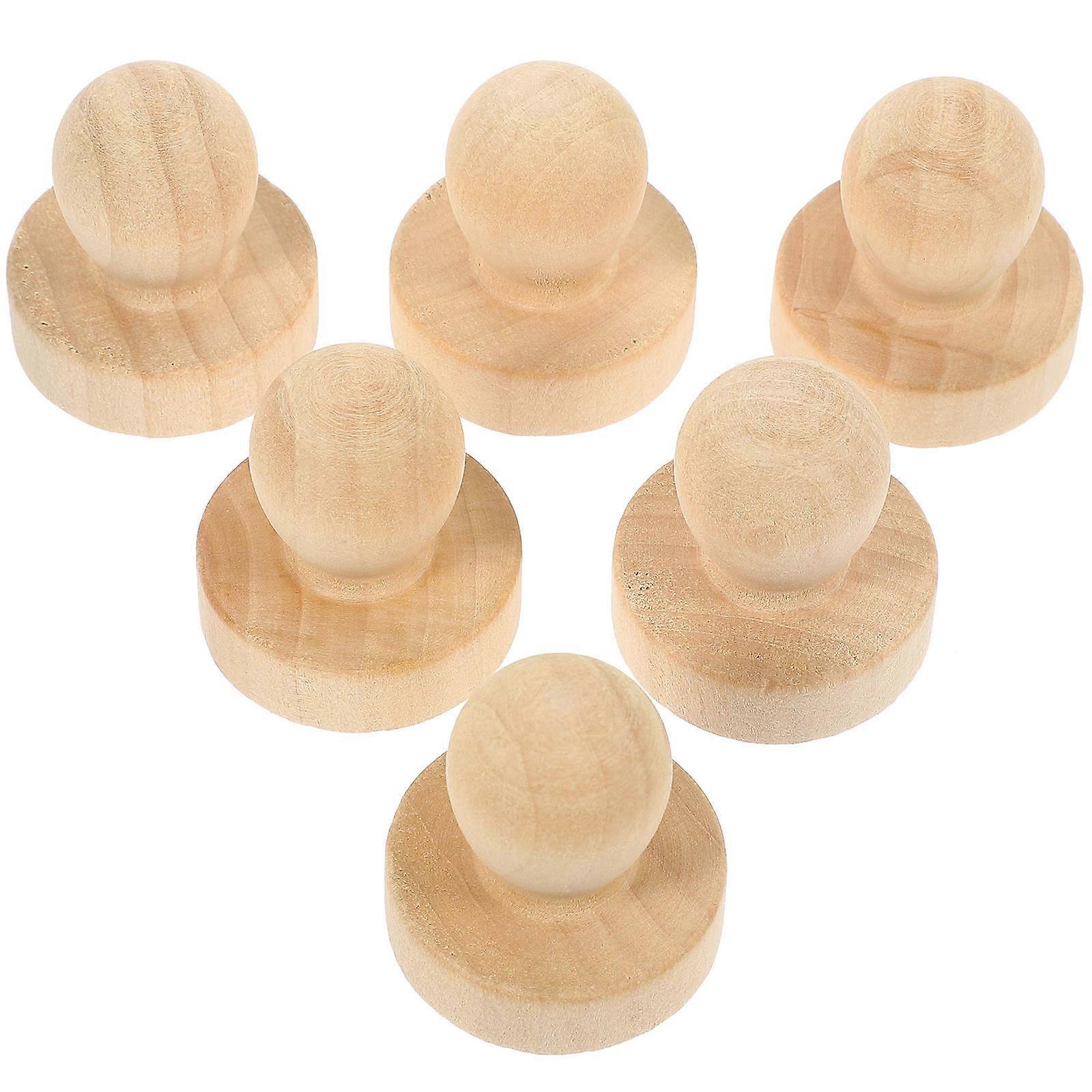 Wooden Stamp Handle Replacement Parts for Repairing Use Smoothly Polished Khaki Color 6 Pieces