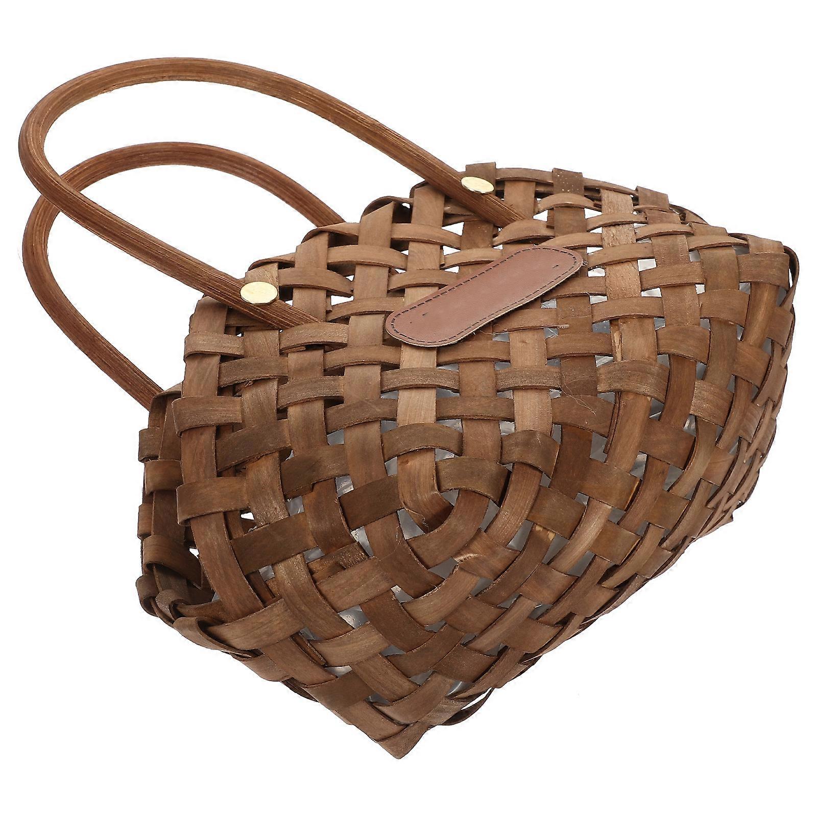 Woven Storage Baskets Wooden Small Flower Basket Portable Basket Candy Basket Storage Square Rustic Design For Terrace 25.00X23.00X10.50Cm 1Pack