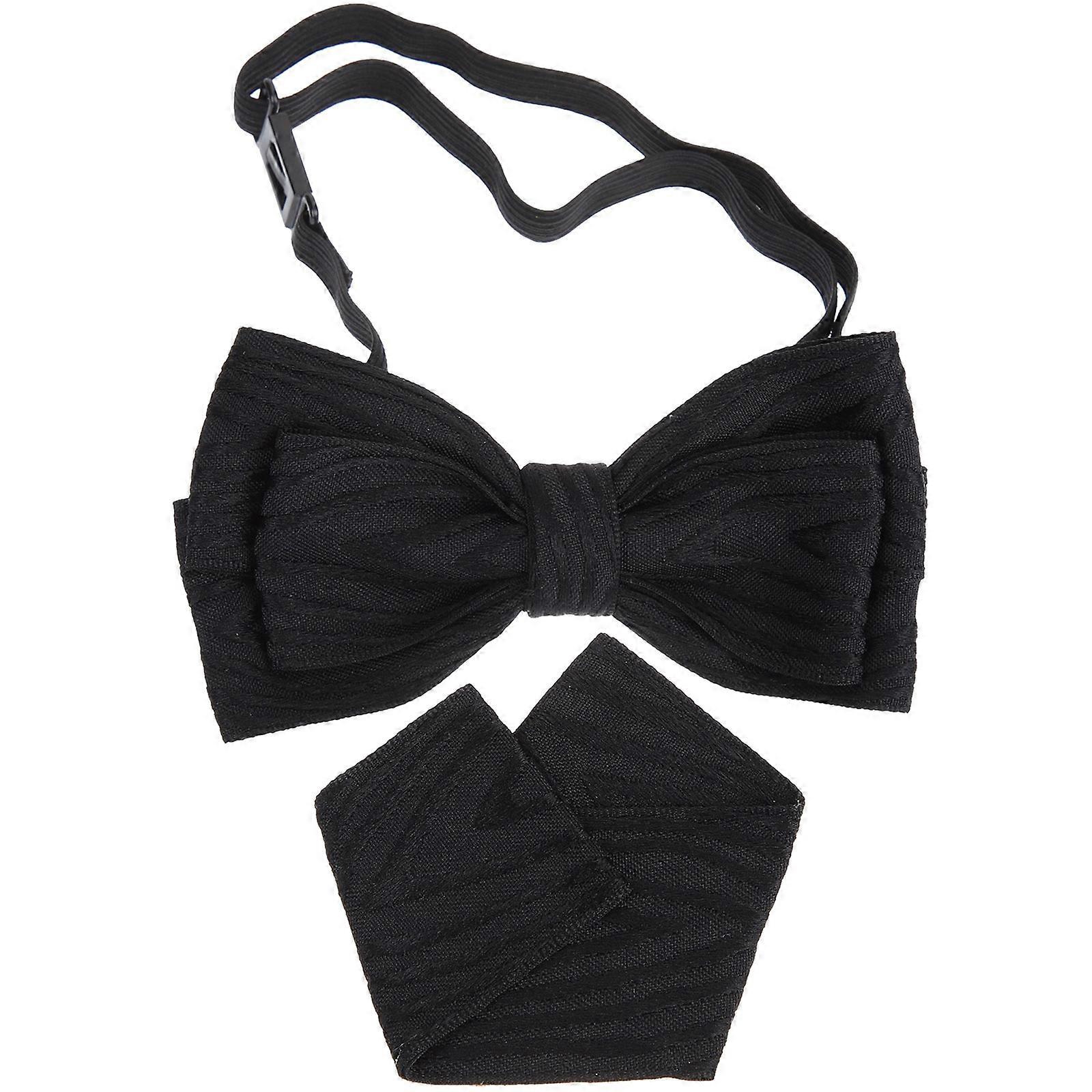 Black Bow Ties for Men with Pocket Squares Set Made of Polyester for Decoration Classic Design