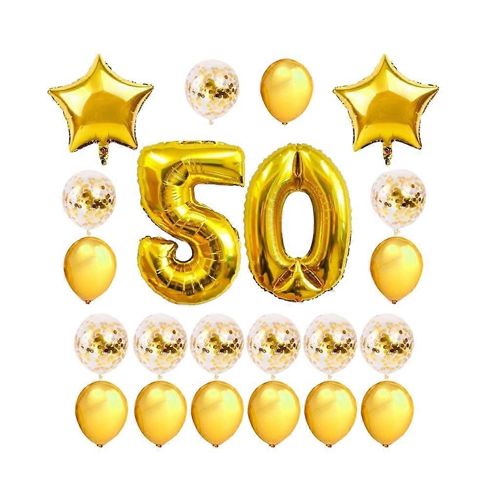 Birthday Party Balloons Set In Golden Color Featuring 50 Years Old Theme For Kids And Adults 24 Pcs