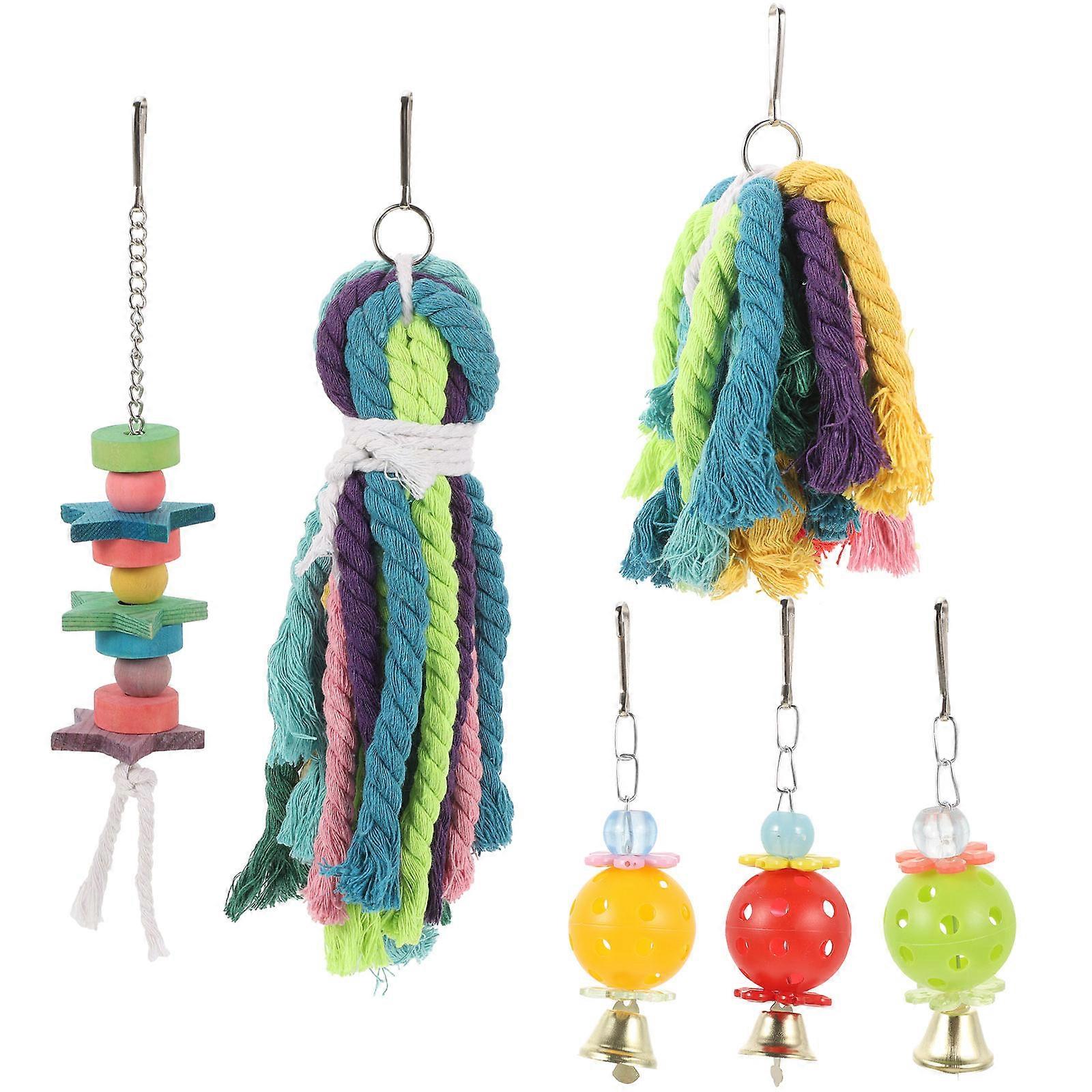 Bird Cage Accessories Parrot Chew Toys 6Pcs Colorful Foraging Toy With Hanging Design