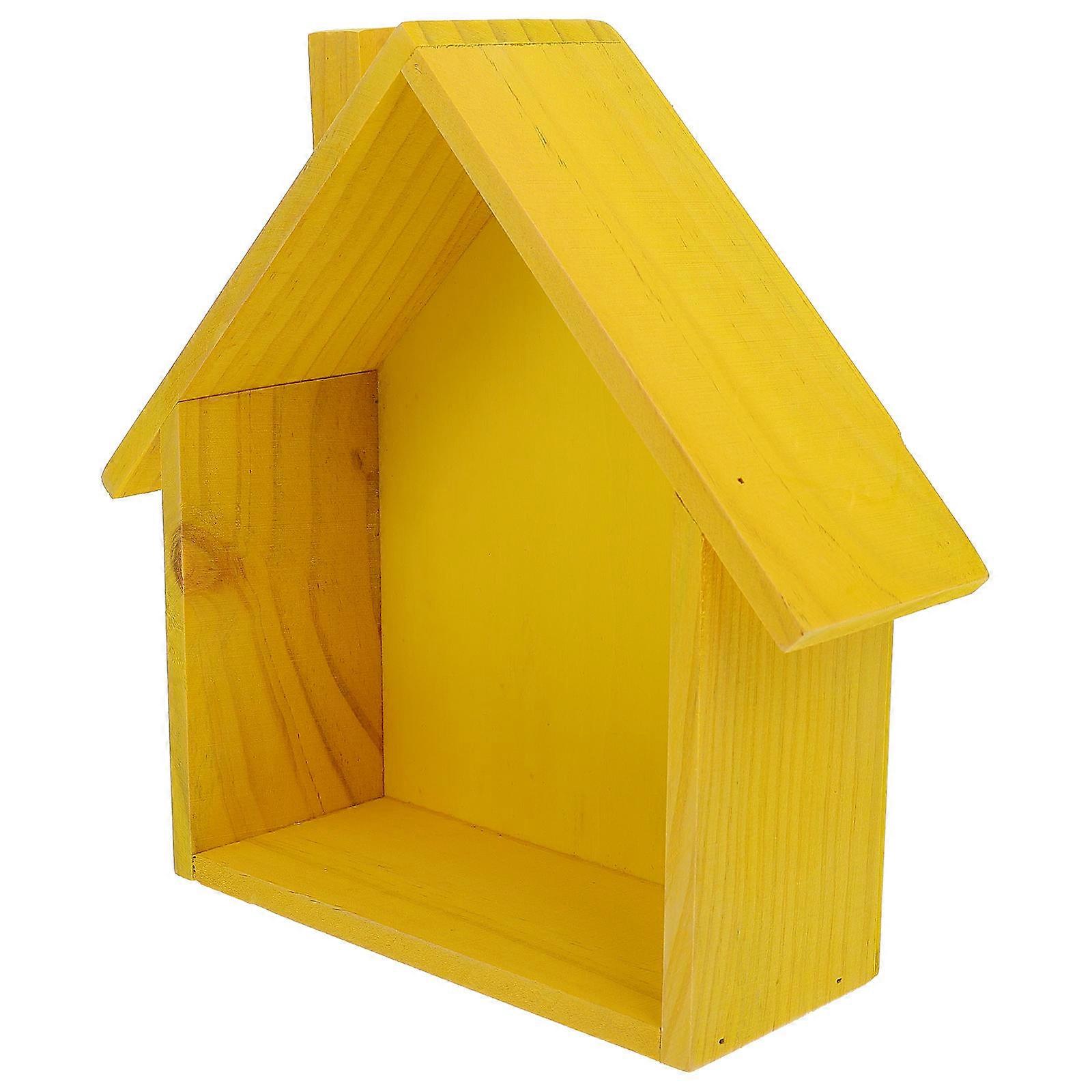 Yellow House Shaped Storage Shelf for Wall Mount Made of Synthetic Material Adorable and
