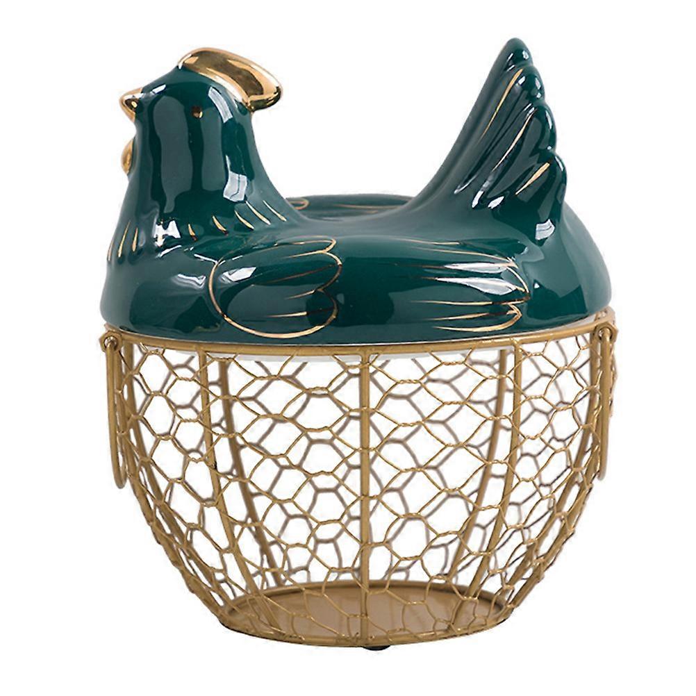Chick-Shaped Storage Basket with Lid for Home Use Made of Iron and Ceramics Green 1PC