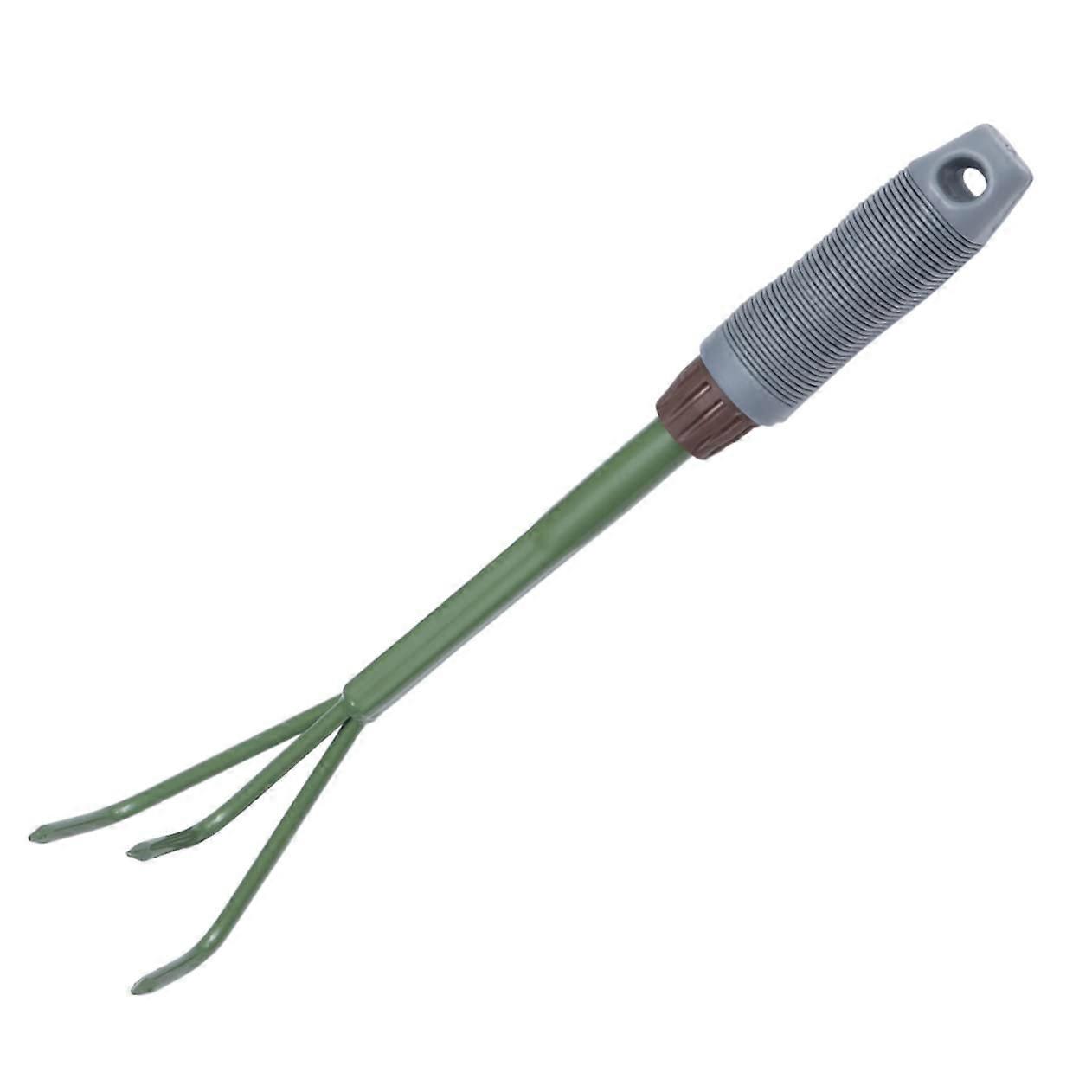 Garden tool rake for light weeding and planting, portable tool for garden and lawn care, green.