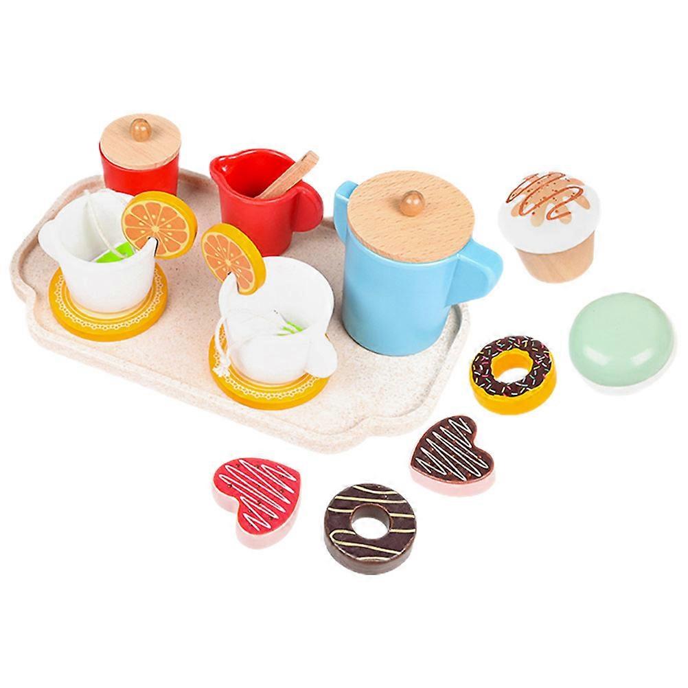Simulation Afternoon Tea Toy Social Skills Enhancement Tea Parties 9.1×5.5×0.8in Wooden Plastic 1 Set