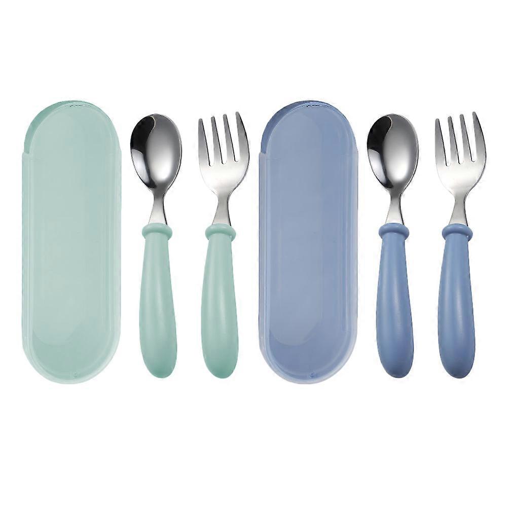 Toddler Metal Cutlery 2 Sets Spoon And Fork Combination Designed For Children Enhances Anti-Slip Features During Meals