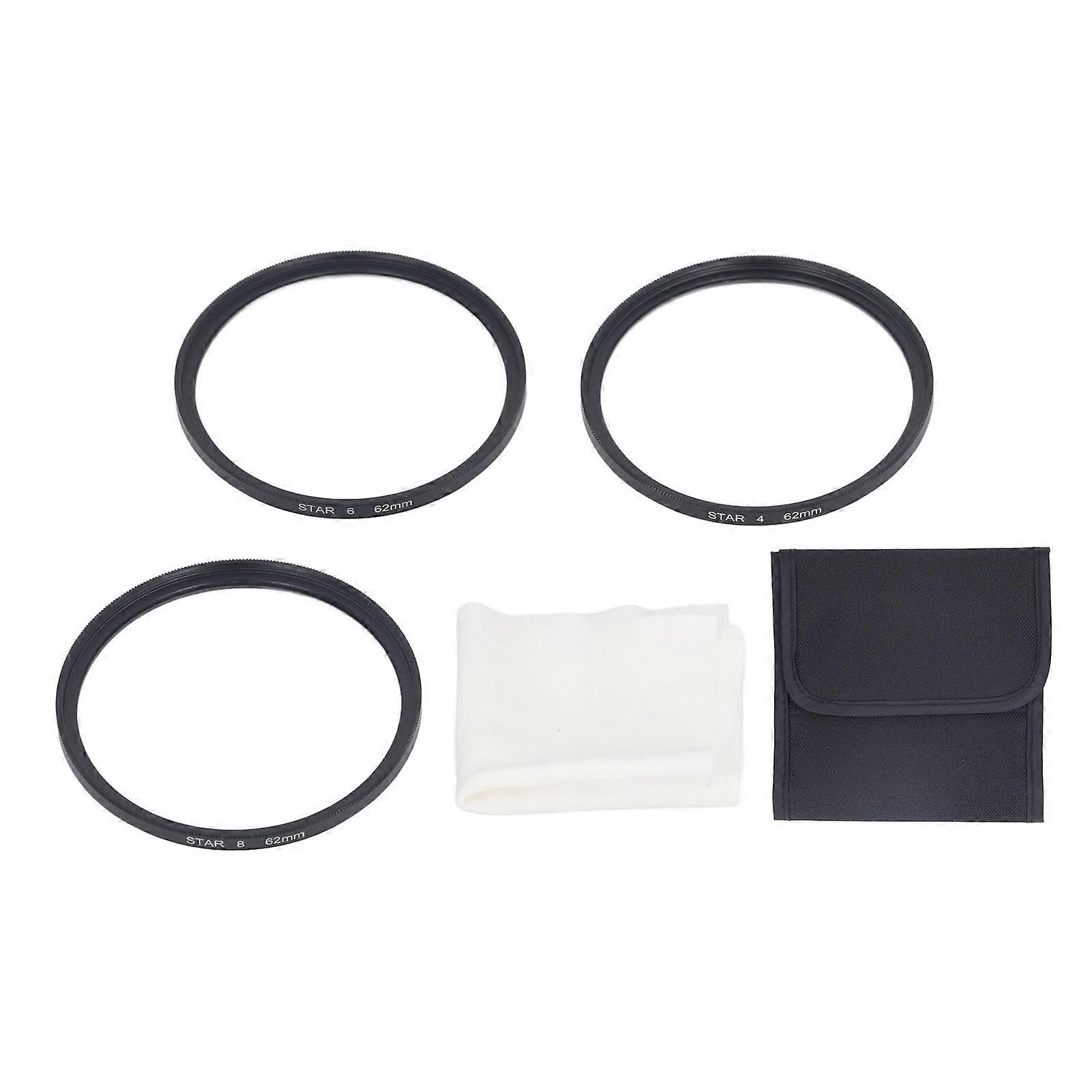 3PCS Star Filter 4 Points 6 Points 8 Points Anti Glare Coating Ultra Thin Star Effect Filter for 62mm SLR Camera Accessory