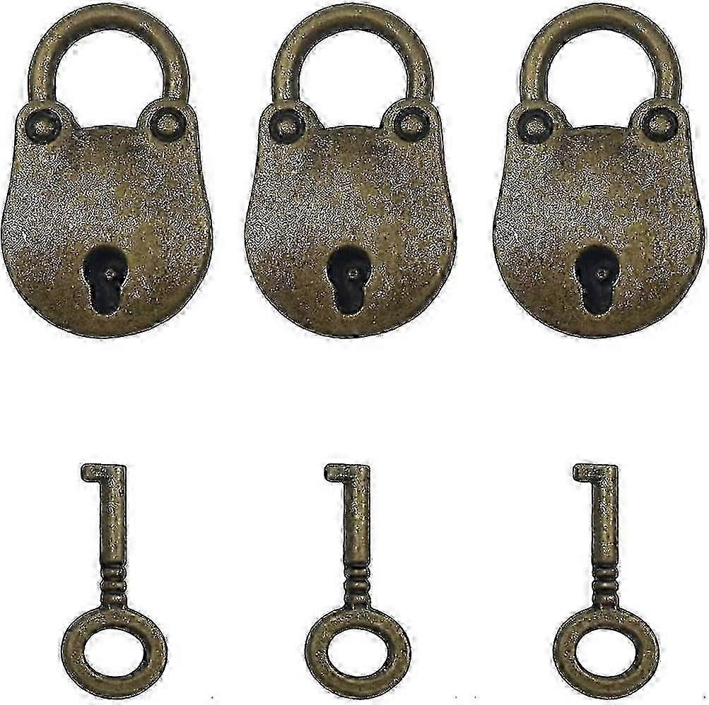 3pcs Vintage Mini Bear Head Padlocks with Keys (Bronze)