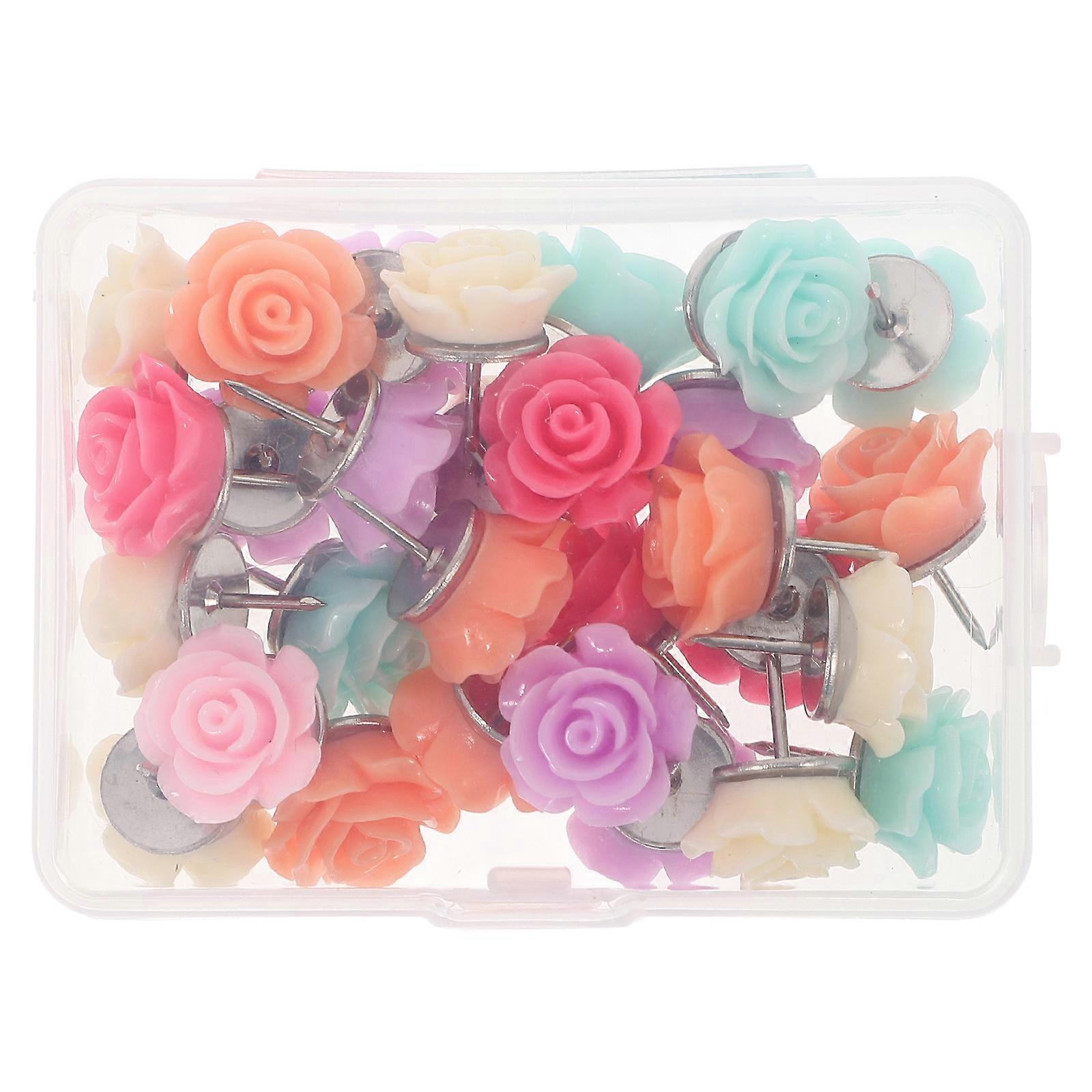 Assorted Color Flower Pushpins 30pcs Resin and Iron Cute Thumb Tacks for Home Use