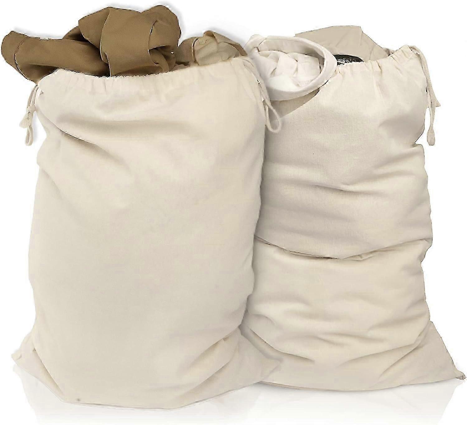 2er-Pack 50x70cm Wäschesäcke aus 100% Baumwolle - Extra große strapazierfähige Wäschesäcke - Reisewäschesammler Wiederverwendbare Wäschebox Kleidersackaufbewahrung Natu