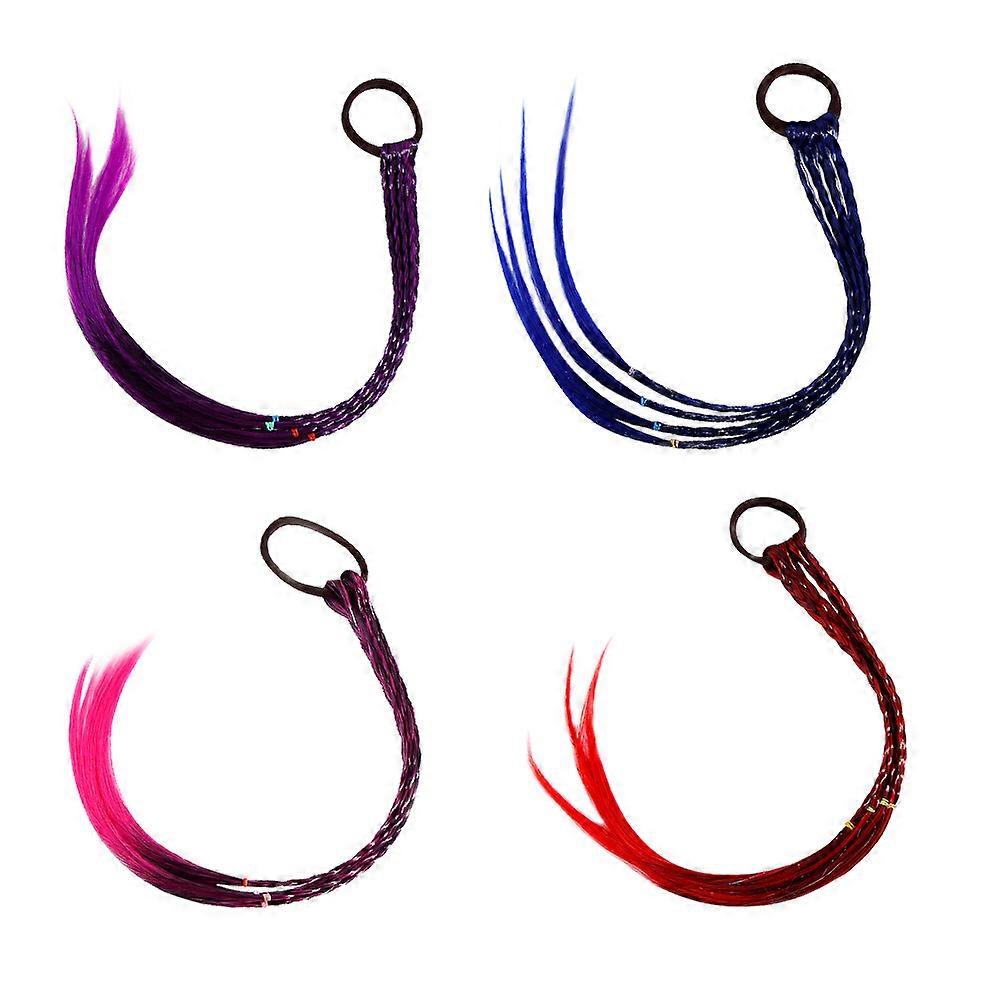 Elastic Hair Ties with Wig for Decoration Rubber Band Safe for Kids in Red 4pcs