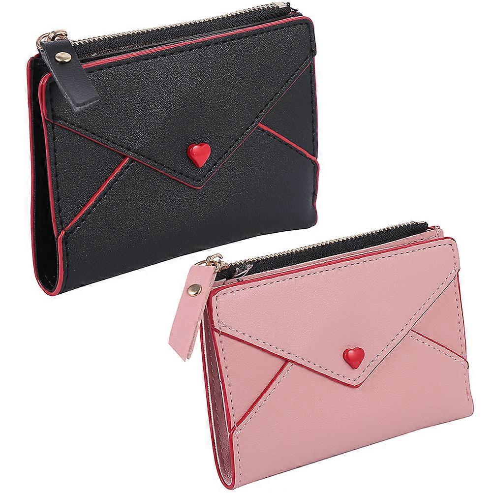 Assorted Color PU Women's Wallet with Zipper Closure for Shopping and Travel Large Capacity 2pcs