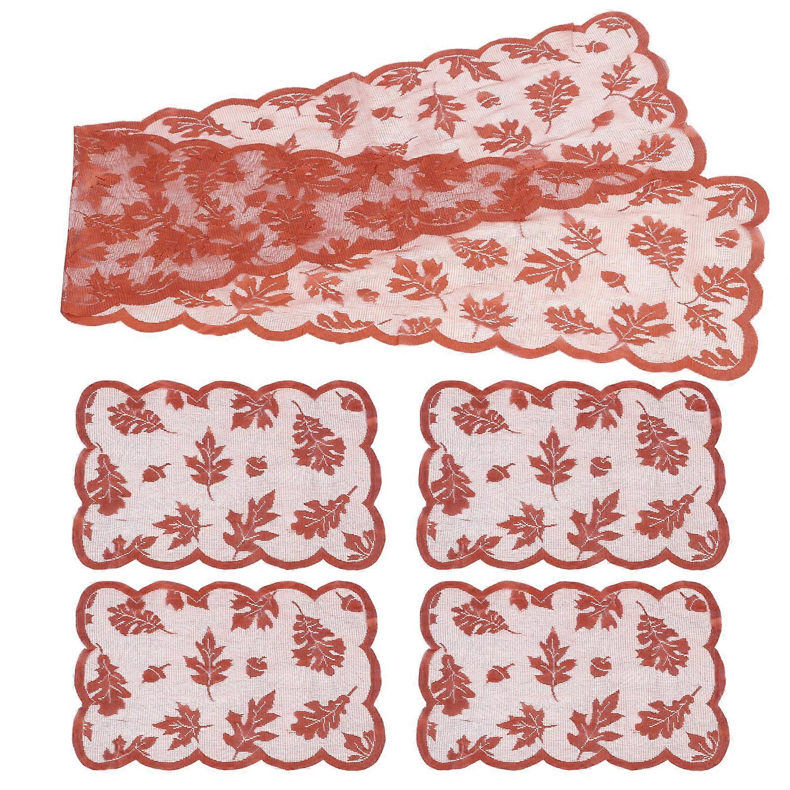Thanksgiving Party Table Runner With Matching Placemats In Golden Color For Family Gatherings And Restaurant Decorations 1 Set