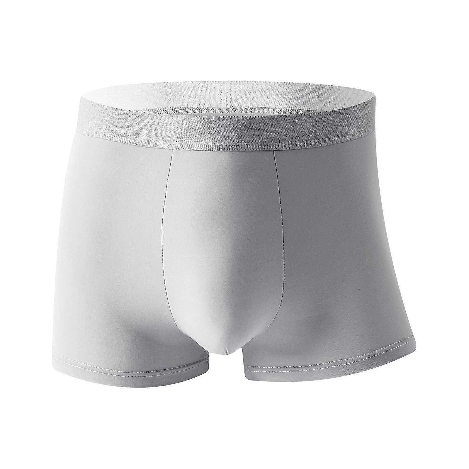 Men's Boxer Shorts Ice Silk Underwear, Mid Rise Trunks, Stretch Fit, Retro Shorts, Gray 3XL