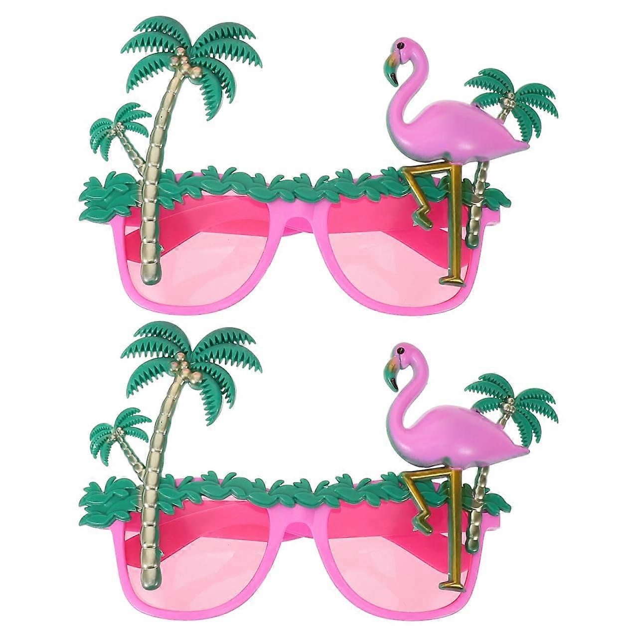 2 Pack Pink Flamingo Sunglasses with Coconut Palm Design, Fun Summer Photo Props for Hawaiian Tropical Beach Parties