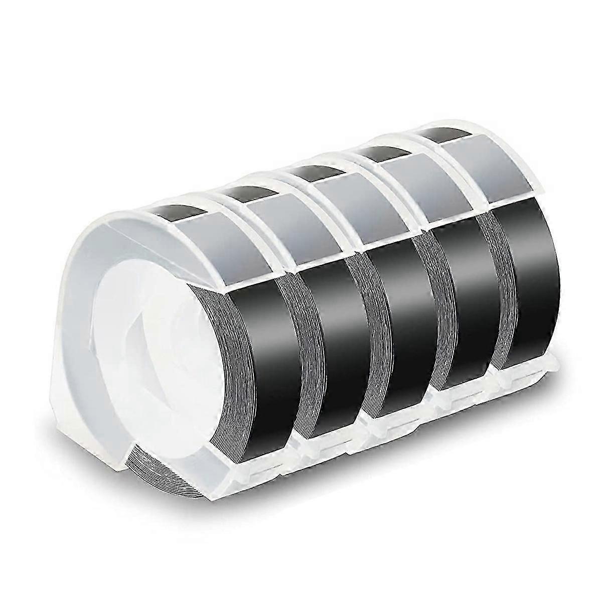 5 Pack Tape for Embossing Tape 12mm 3D Emboss Labels, White on Black for DM1595 Organizer Xpress Pr