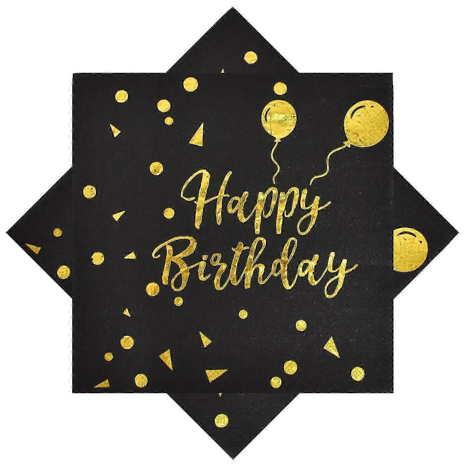 Happy Birthday Napk with Balloon Pattern, Black Gold (20 Pack)