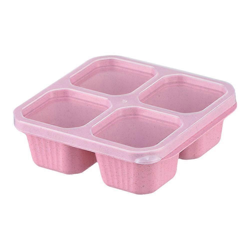 NEW Bento Snack Box Wheat Straw Container W/ Lid 4-Compartment For Desserts