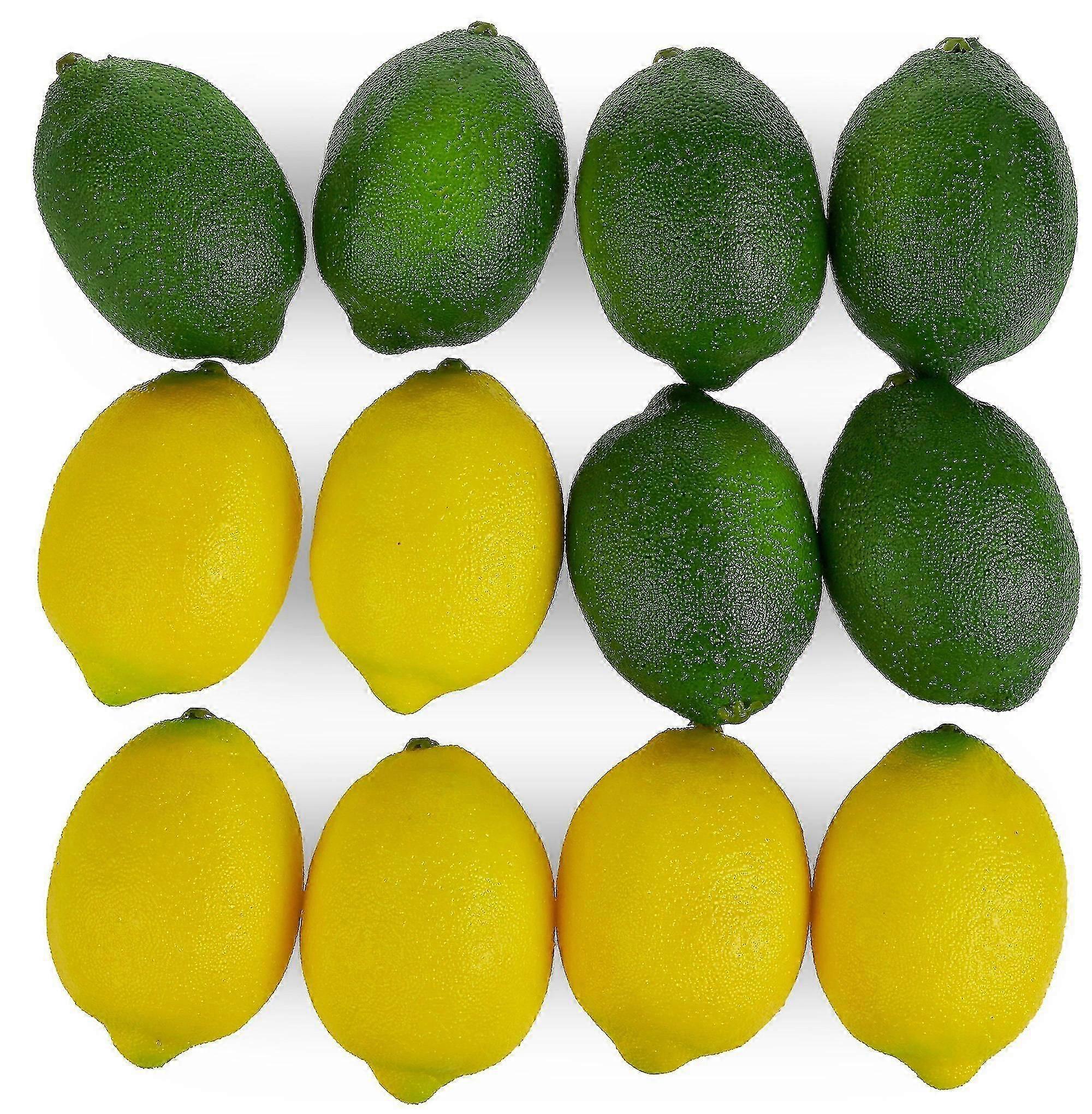 Large Artificial Lemons And Limes, Realistic Decorative Fake Prop Fruits - Set Of 12