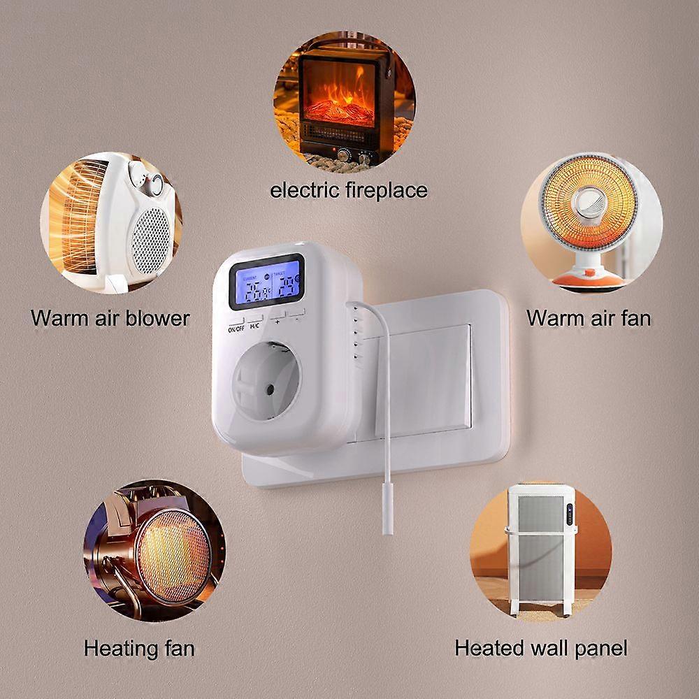 Household Intelligent Socket LCD Display with Blue Backlight Temperature Control Socket Current Temperature Target Temperature Display   Adjustable fo