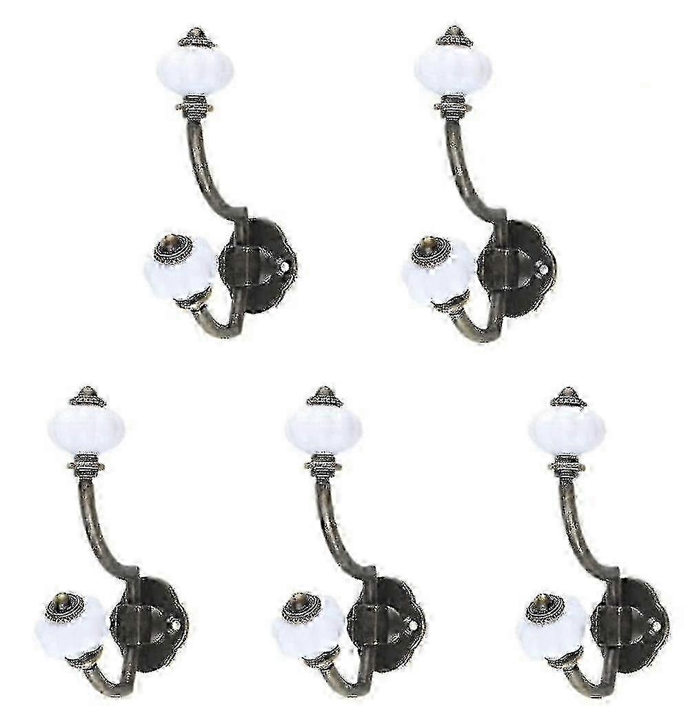 Ρετρό χάλκινα κεραμικά άγκιστρα παλτό, πακέτο των 5 ποιμενικού ύφους γάντζους τοίχων