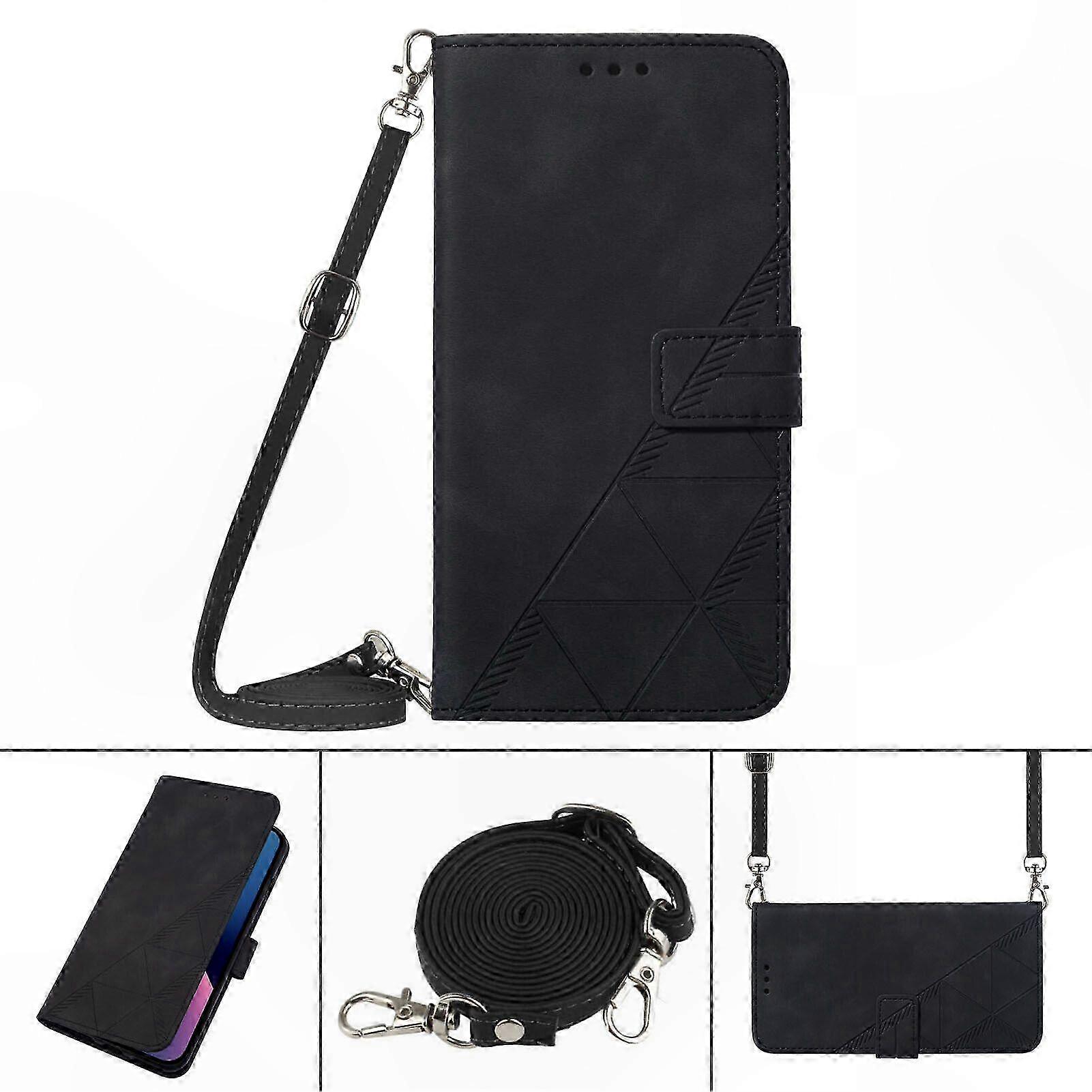 Full Protection Soft PU Leather Flip Wallet Case with Card Holder and Long Strap for 5G Smartphones
