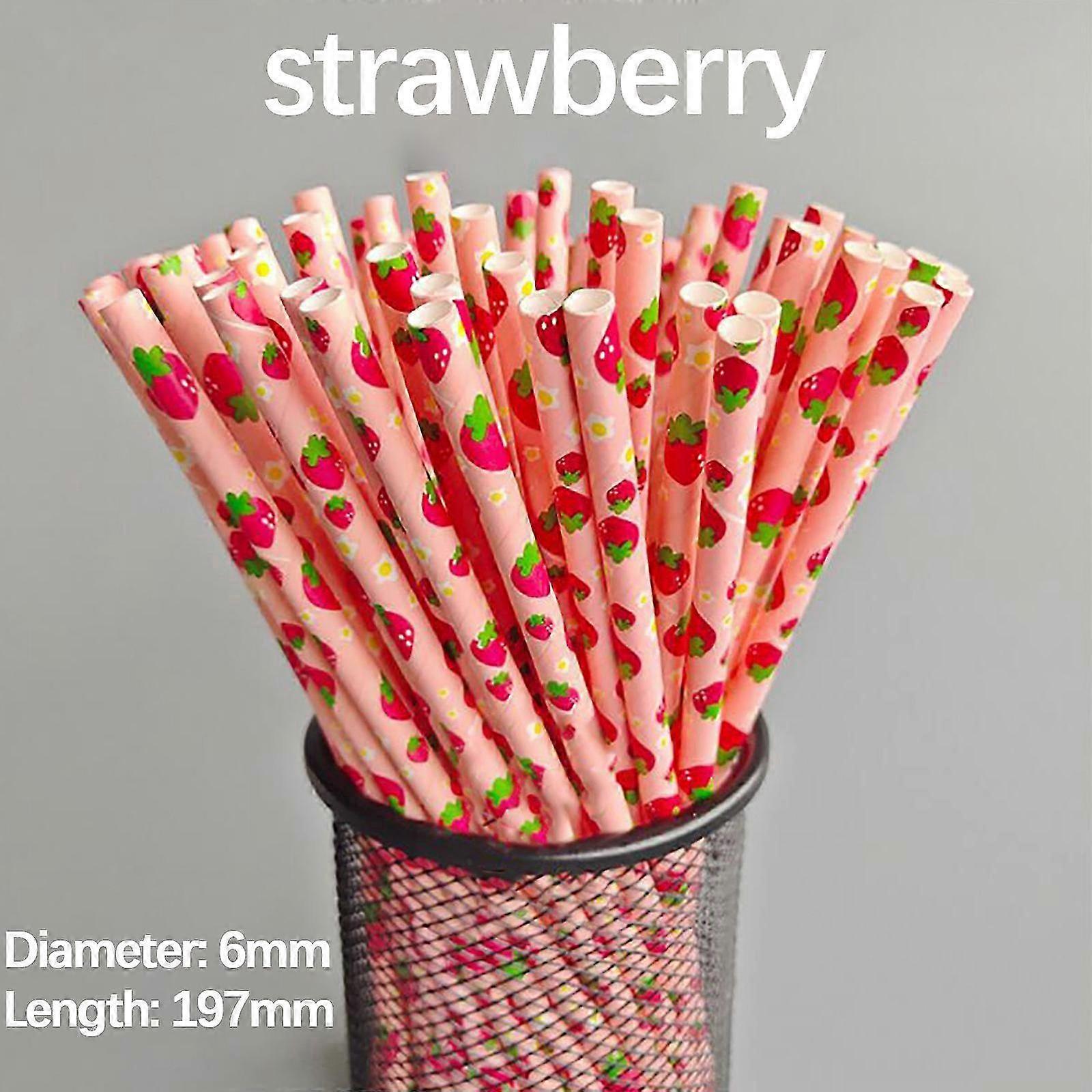 Disposable Degradable Kraft Paper Straw Cool Summer Fruit Pattern Paper Straw 2025