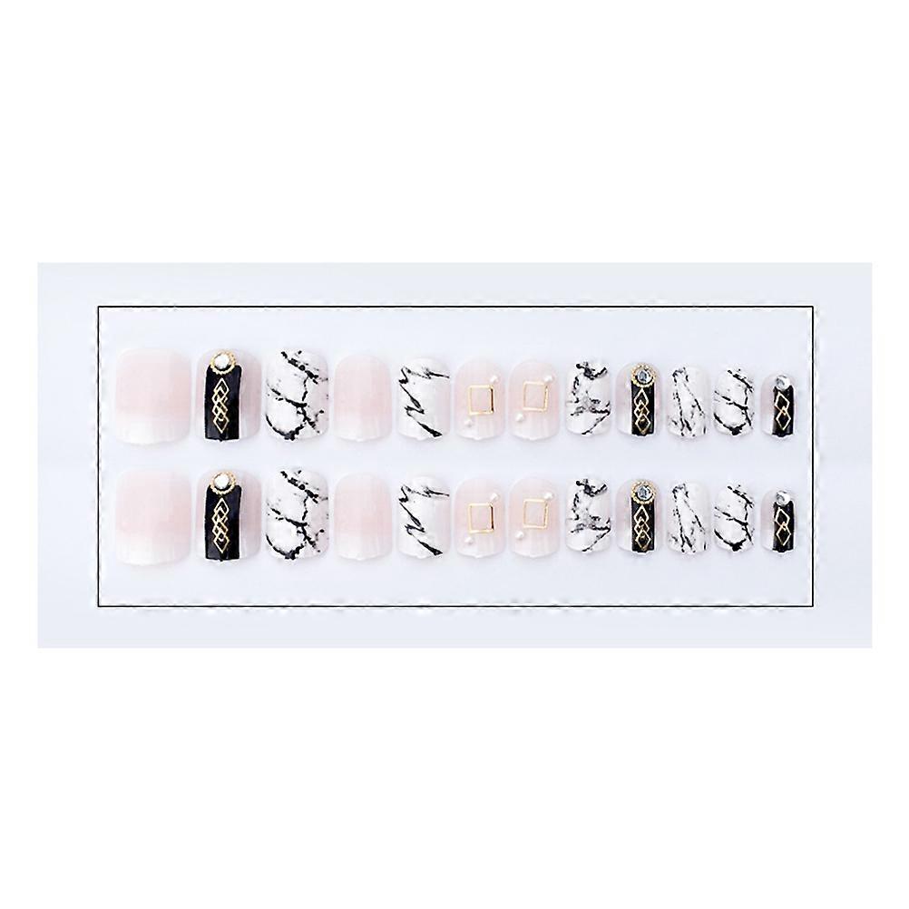 Elegant Marble Print False Nails for Nail Tips 24Pcs Full Cover