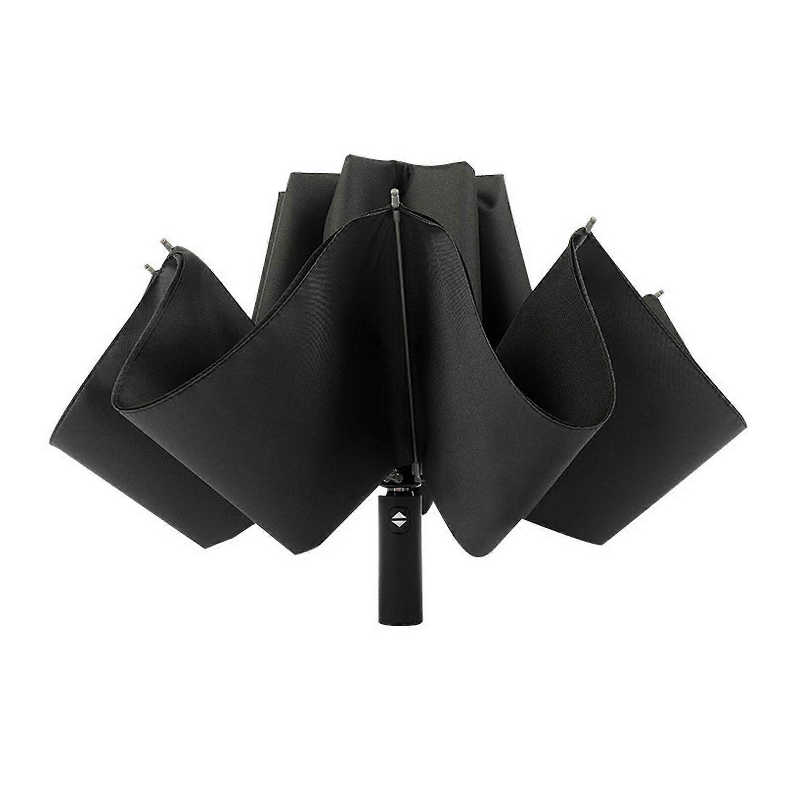 Windproof portable automatic umbrella with 10 fiberglass ribs 2-layer compact folding reverse small folding backpack umbrella