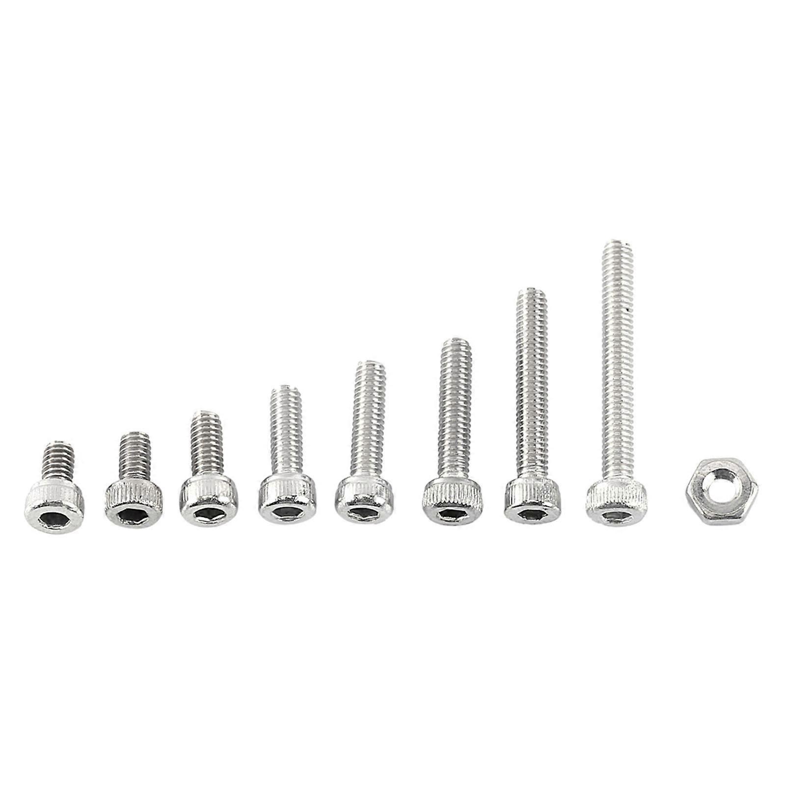 M2.5 A2 Stainless Steel Hex Socket Screws Bolt With Hex Nuts Assortment Fasteners(Cap Head)