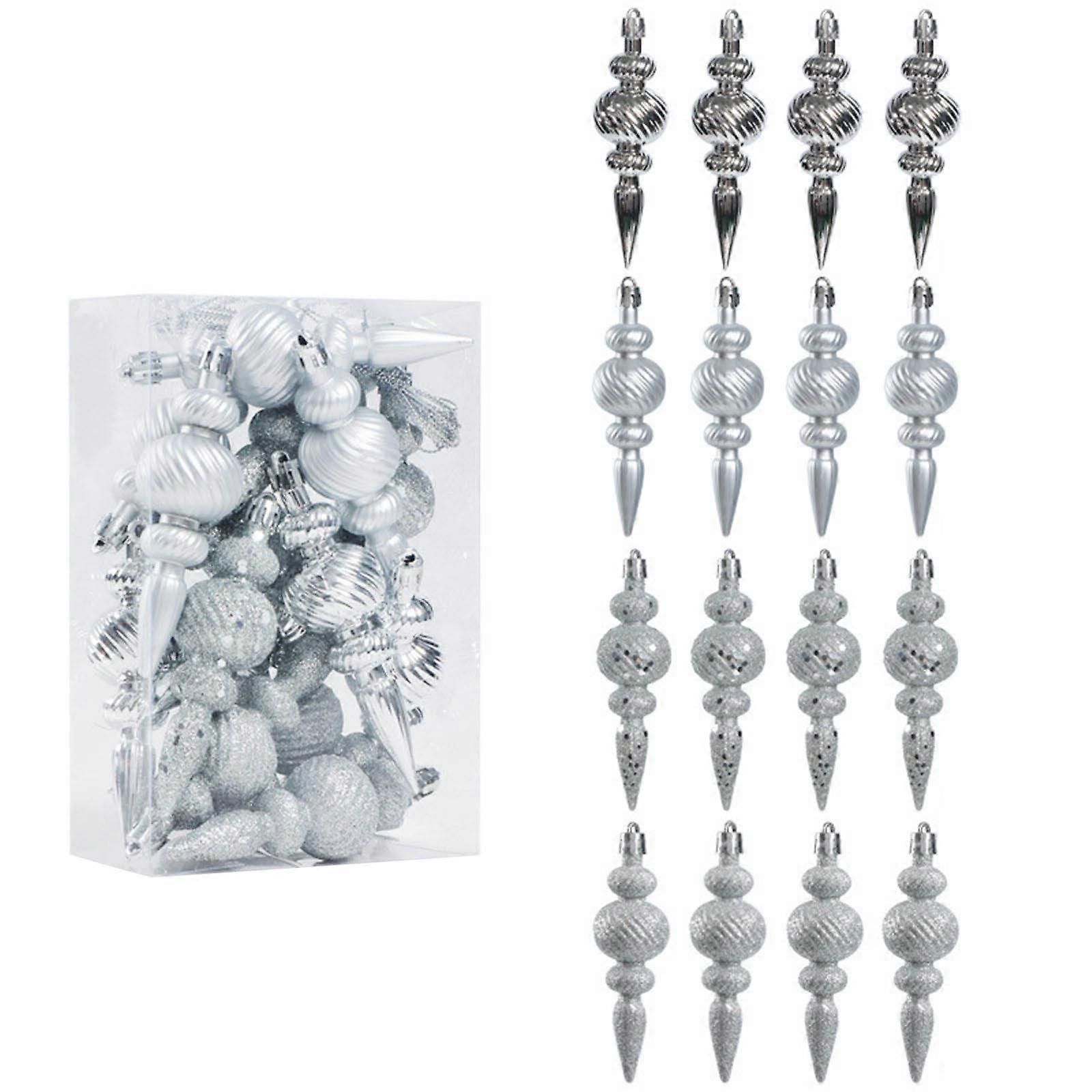 Plastic Christmas Tree Ornament Hand Painted Long Pointed Unique Shape Holiday Decoration For  Window Display  Silver