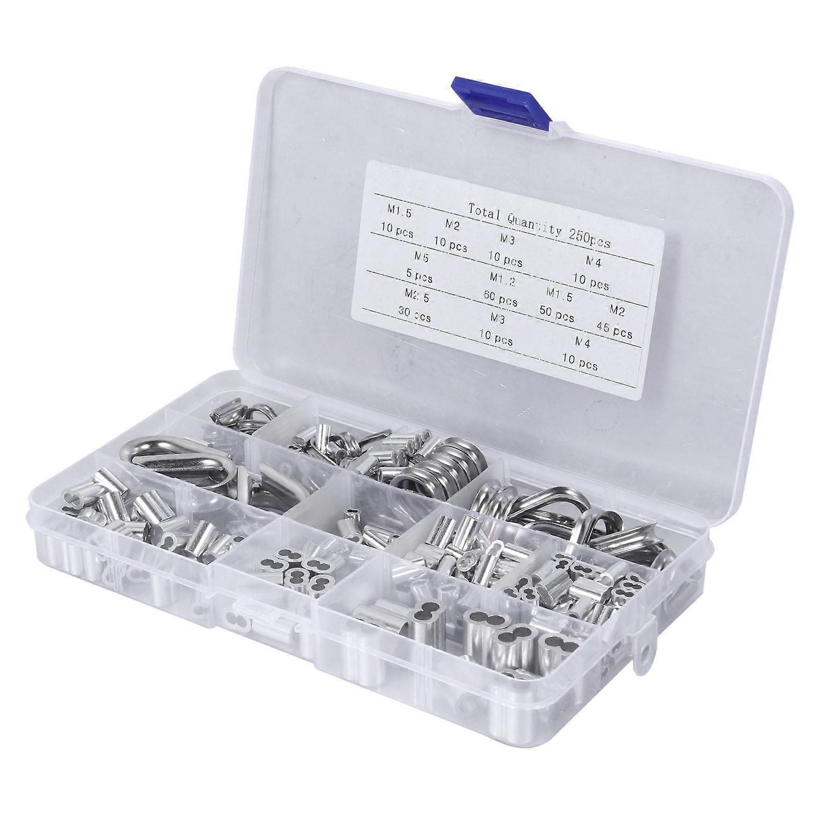 Crimping Loop Sleeve Set for Rope 1 Box 250Pcs Thimble Rigging Cable Ferrules