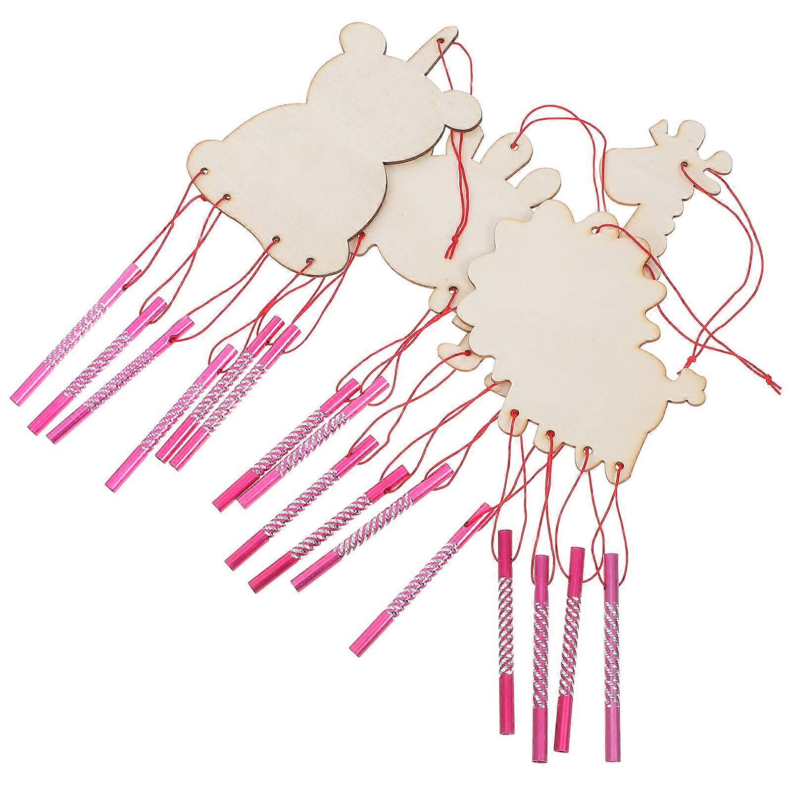 Wooden Wind Chime Craft Kit Featuring 8 Sets Of Dinosaur Lion Bear And Giraffe Cutouts Ideal For Preschoolers Hand Skills Development