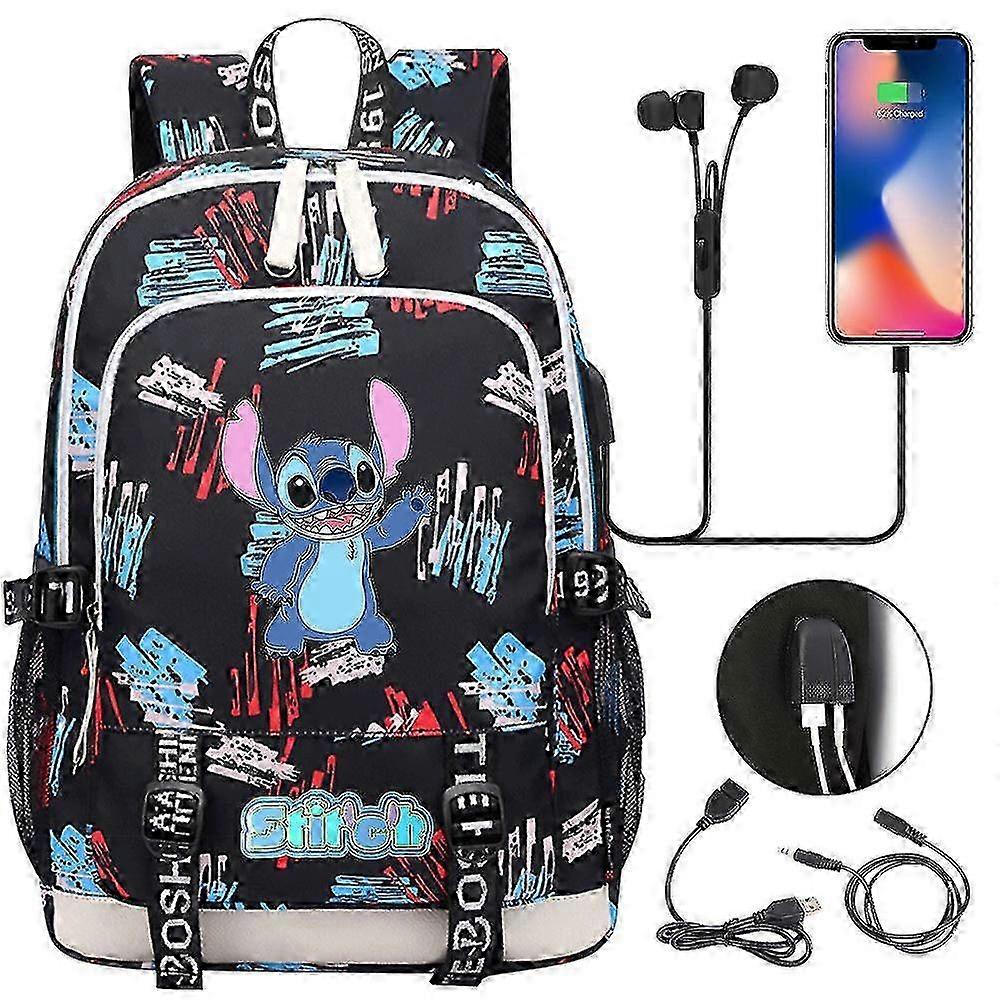 Stitch Travel Bag With Usb Charging - Oxford Backpack For Teenagers, Lilo And Stitch Theme - Laptop Bag, School Bag, Birthday Gift Bag