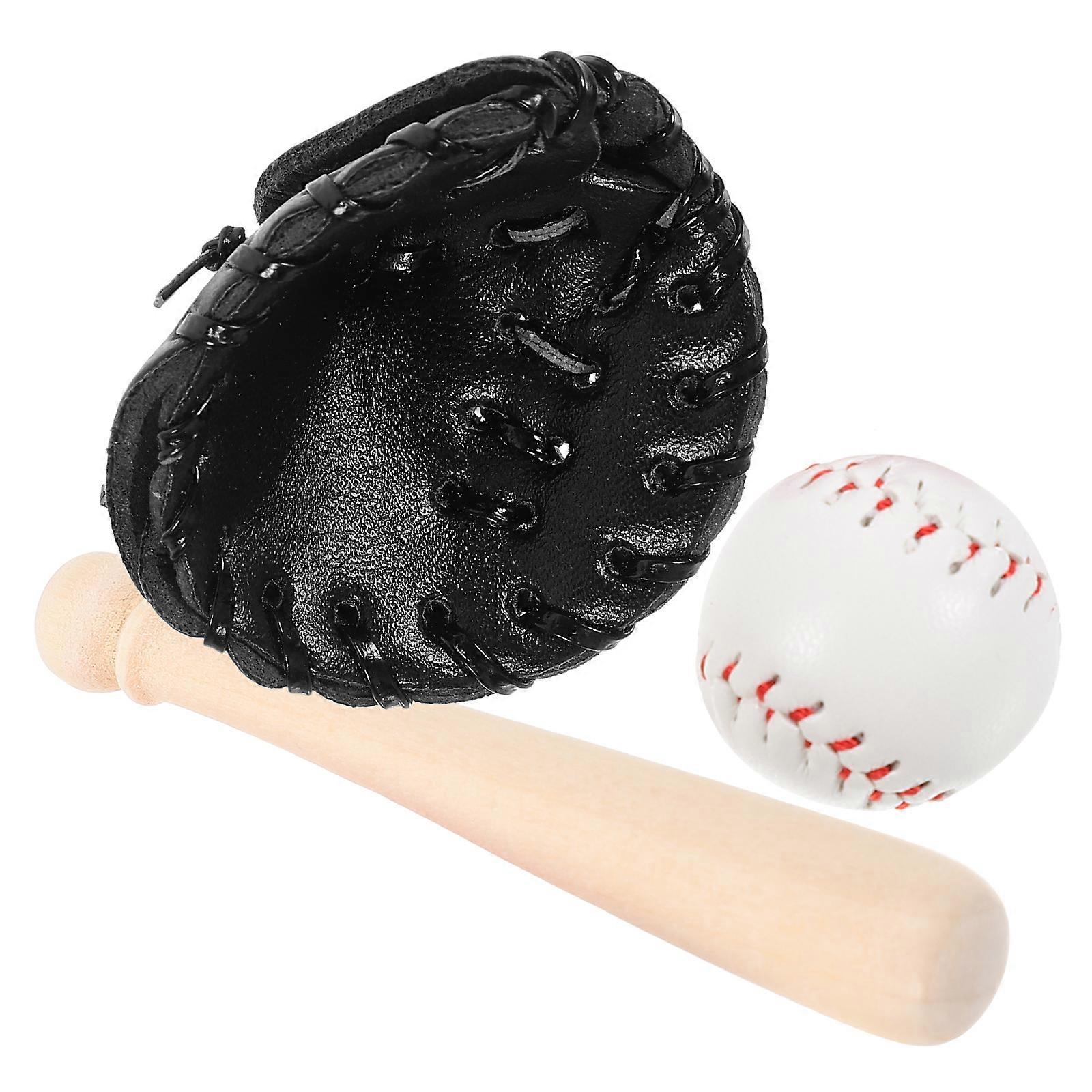 Mini Baseball Bat Glove Ball Kit for Decoration 4Sets Black ABS Material