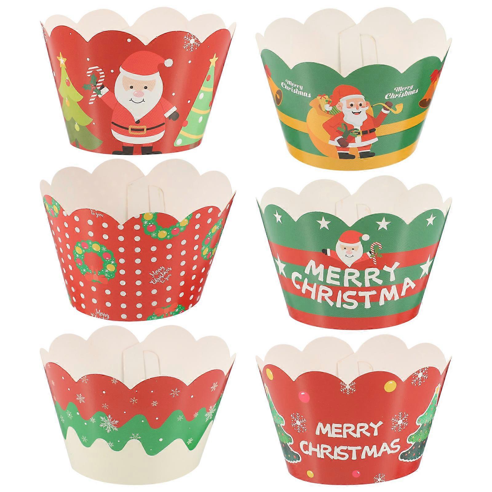 Muffin Liners Cake Muffin Wrappers Christmas Style Gathering Decorations Bright Color 3.34X3.14X2.04IN 6Pcs